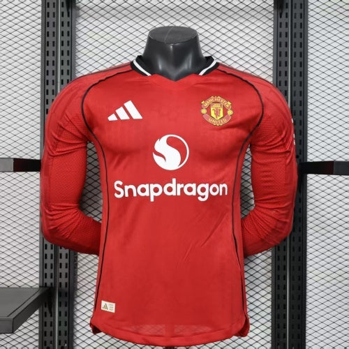 2025-26 Manchester City Home Red Long Sleeve Player Edition Jersey - Men