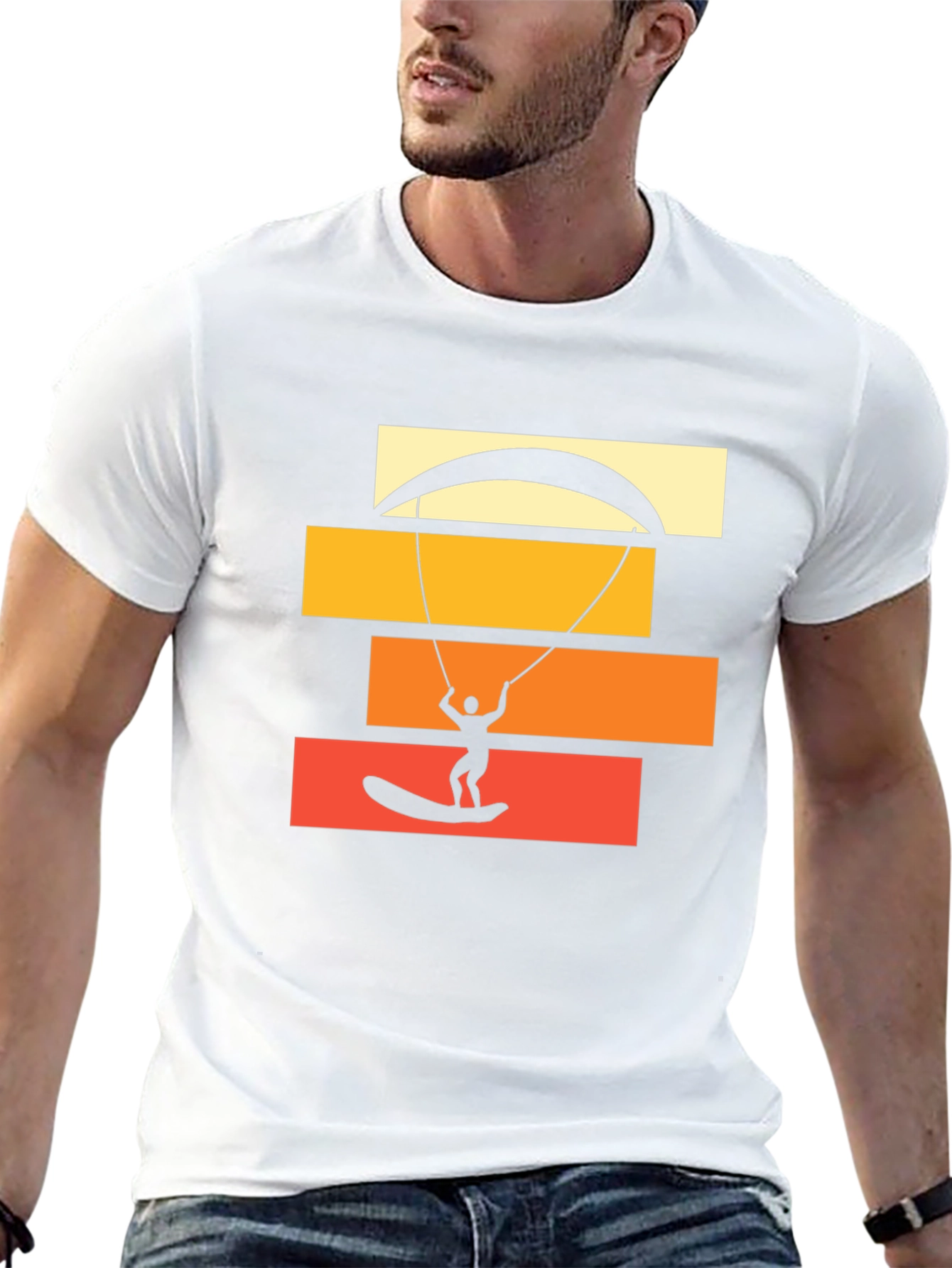 Kite Surfing Graphic Tee - Black Cotton T-Shirt