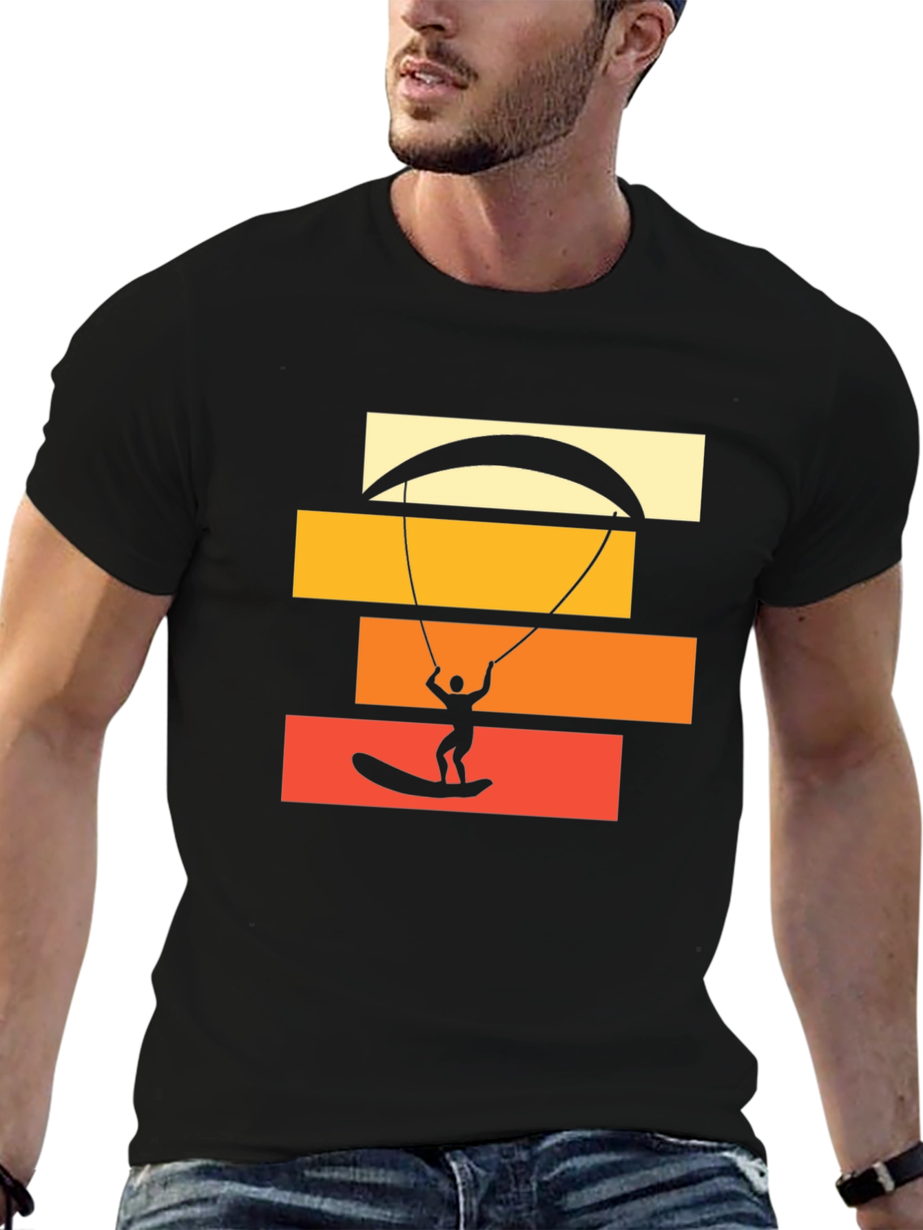 Kite Surfing Graphic Tee - Black Cotton T-Shirt