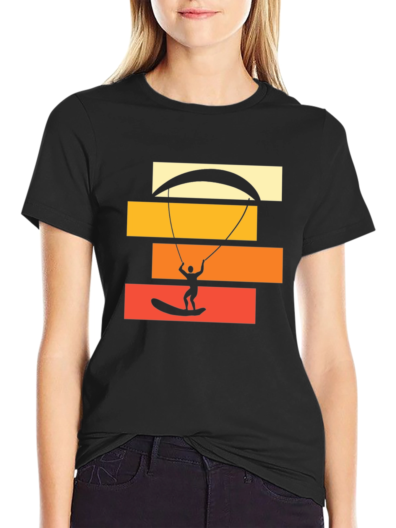 Kite Surfing Graphic Tee - Black Cotton T-Shirt