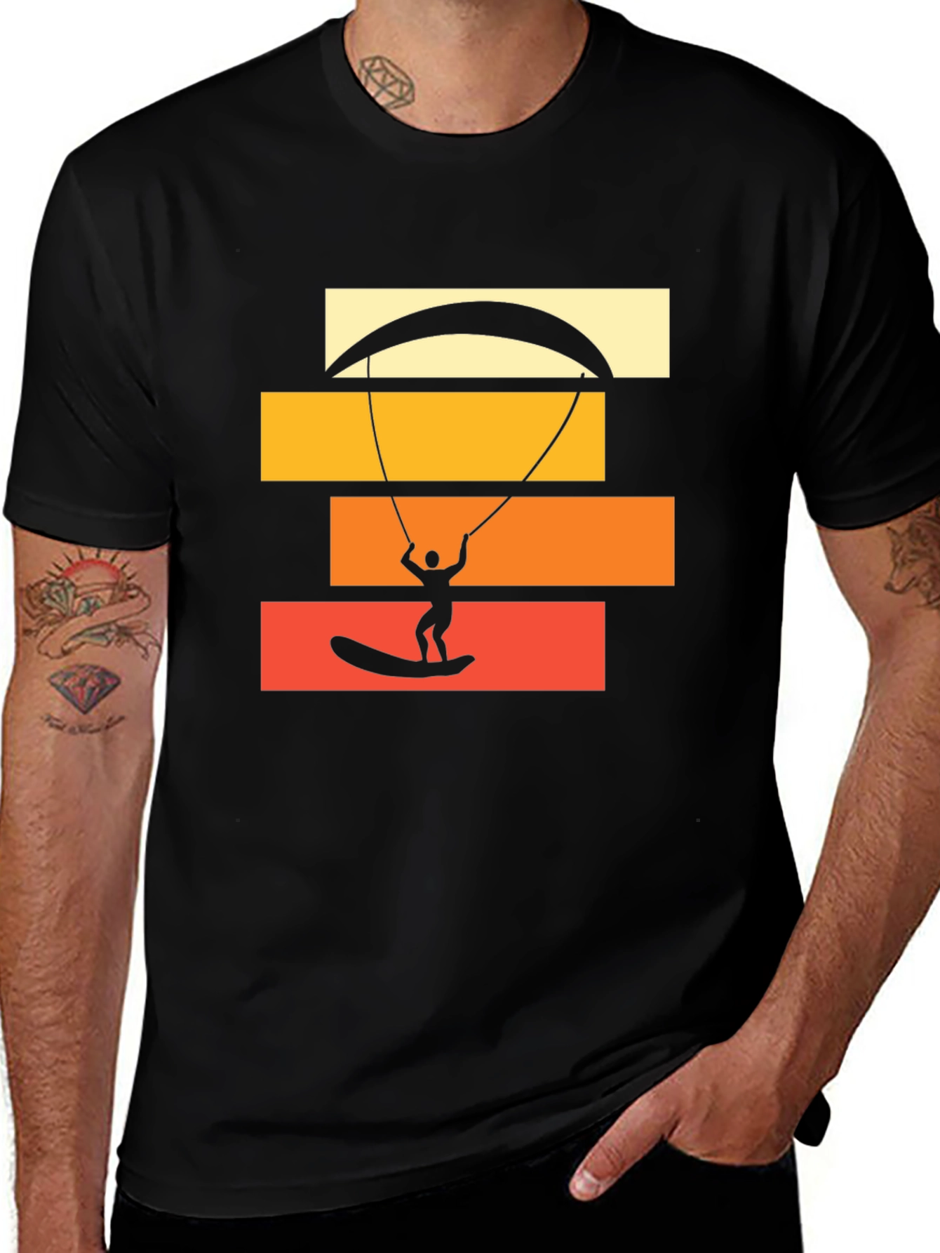 Kite Surfing Graphic Tee - Black Cotton T-Shirt