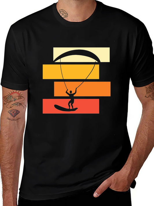 Kite Surfing Graphic Tee - Black Cotton T-Shirt