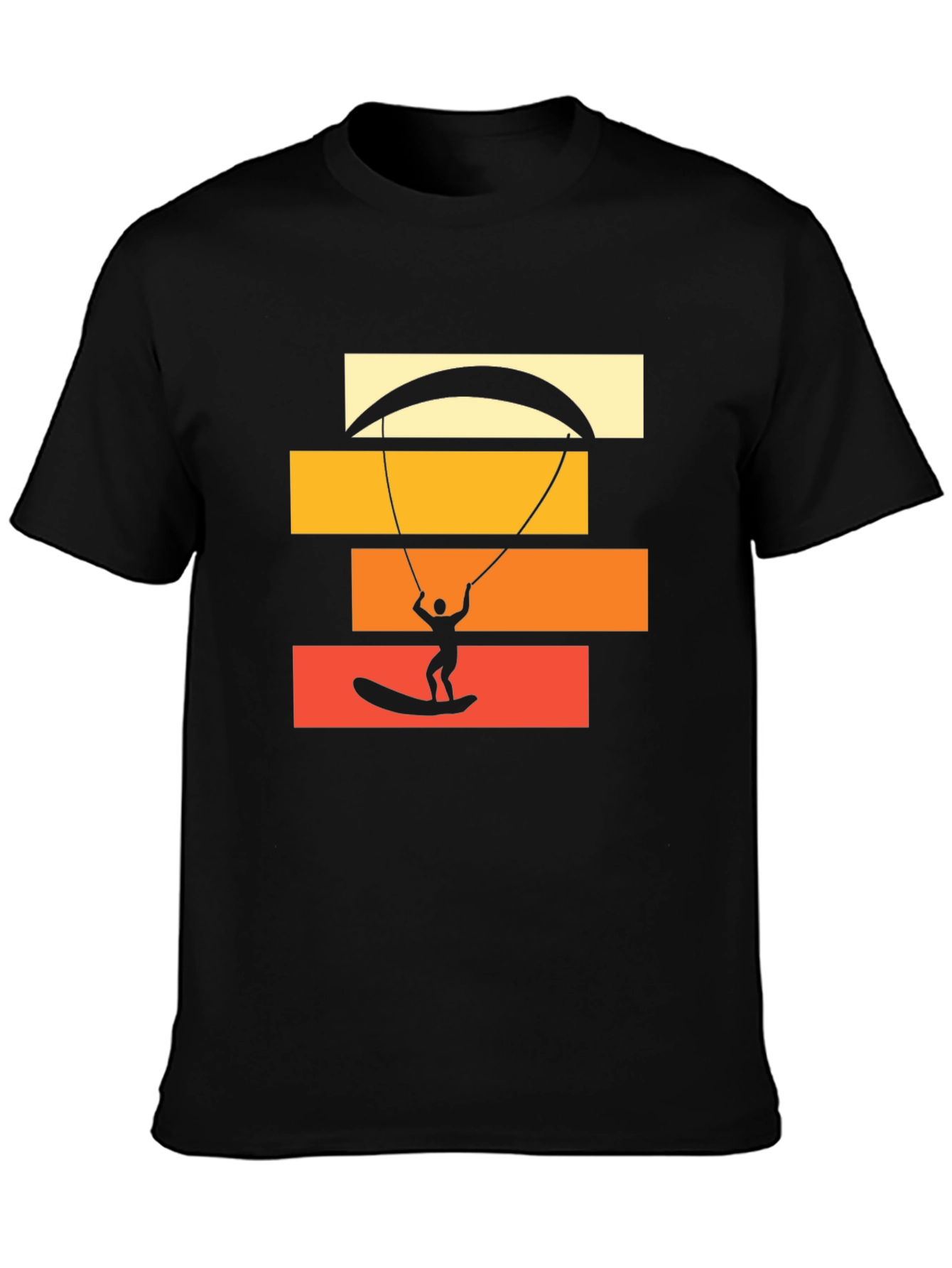 Kite Surfing Graphic Tee - Black Cotton T-Shirt