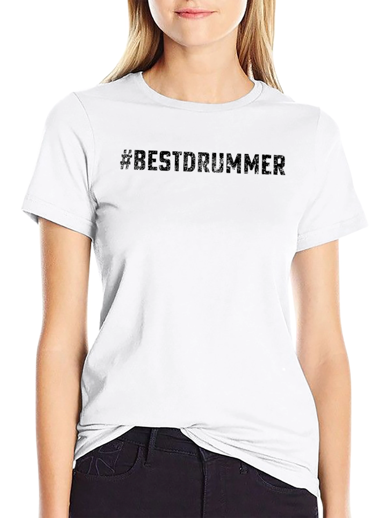 #BestDrummer Black Cotton Crew Neck T-Shirt