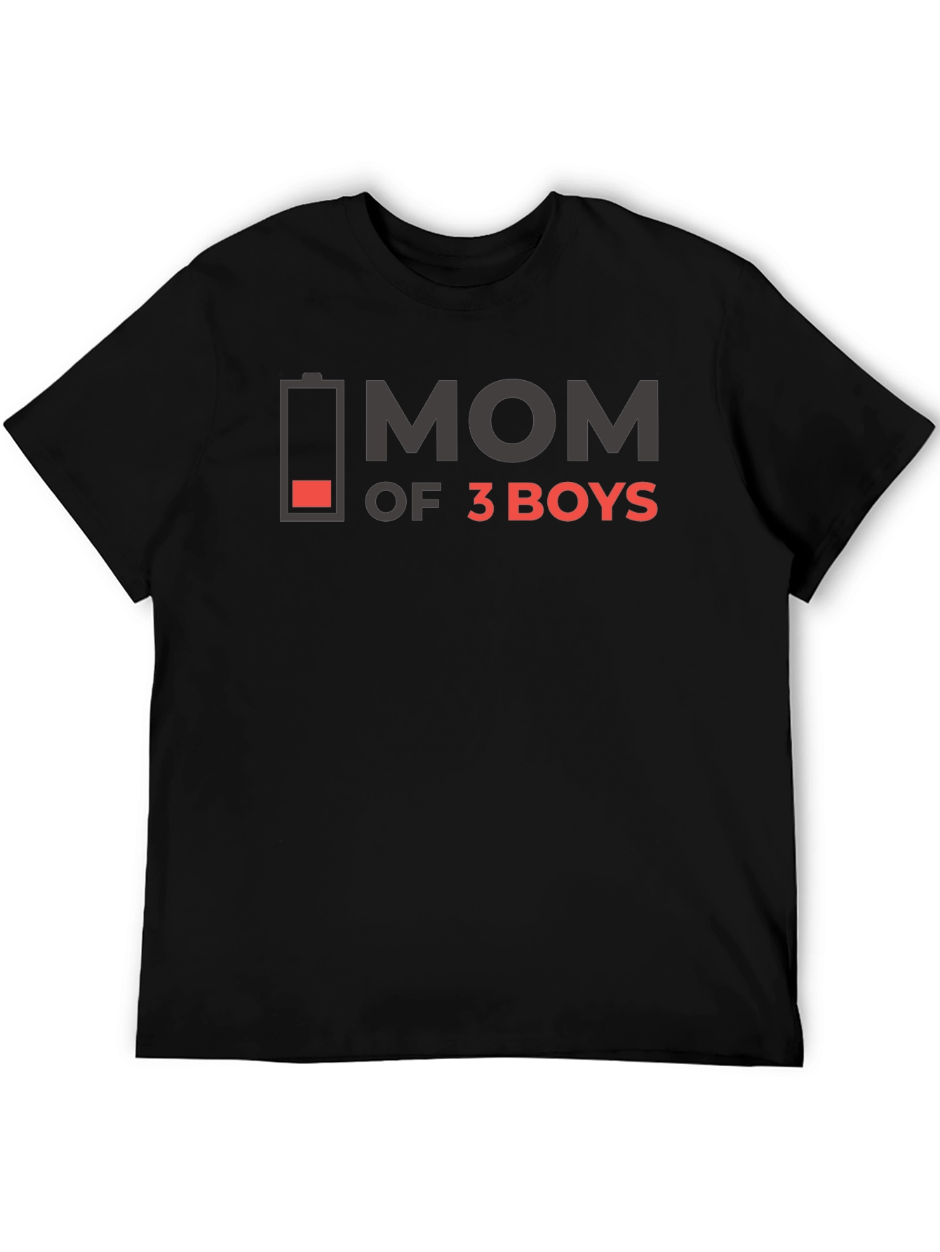 Mom of 3 Boys Graphic T-Shirt - Black Cotton