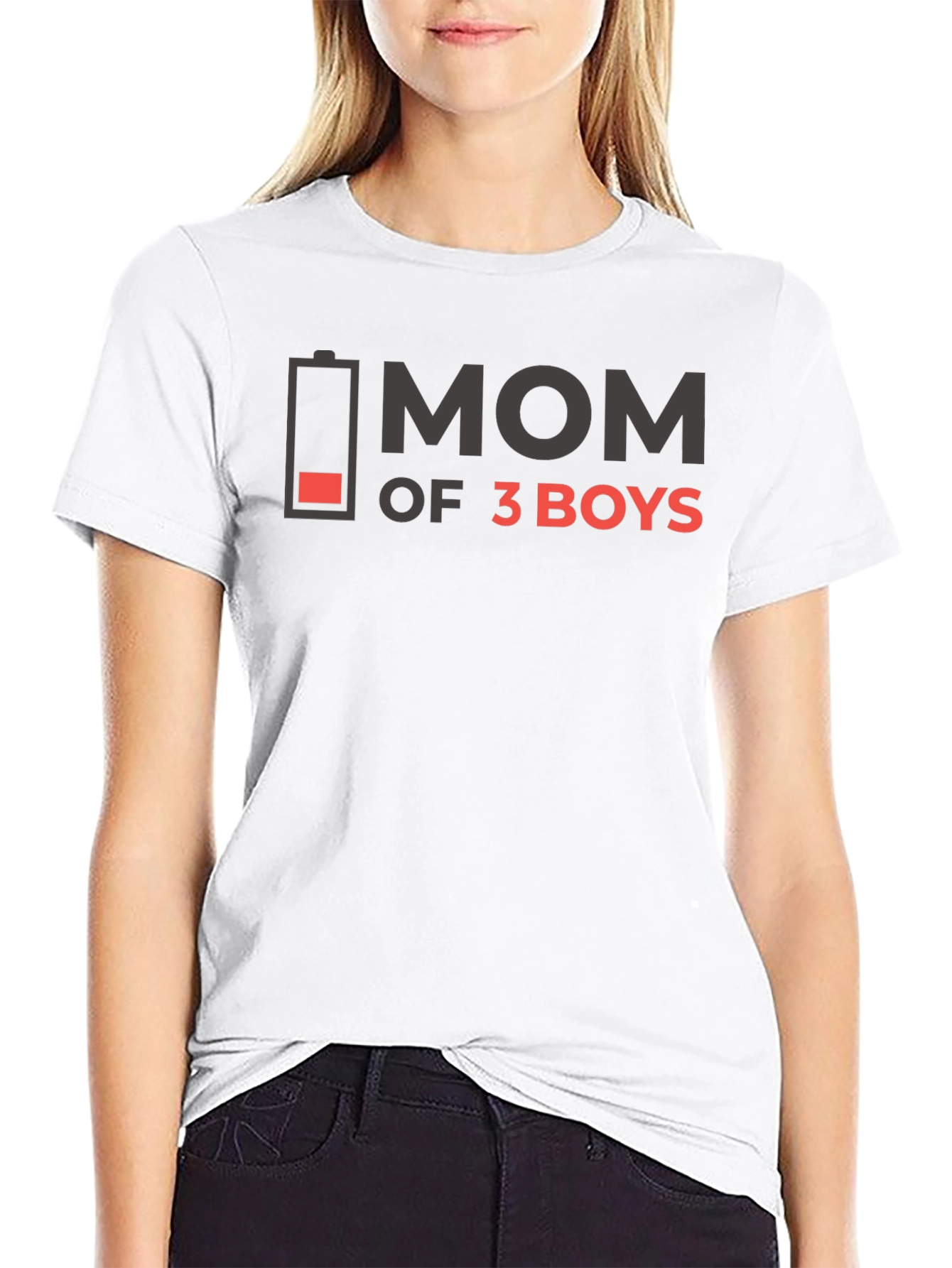 Mom of 3 Boys Graphic T-Shirt - Black Cotton
