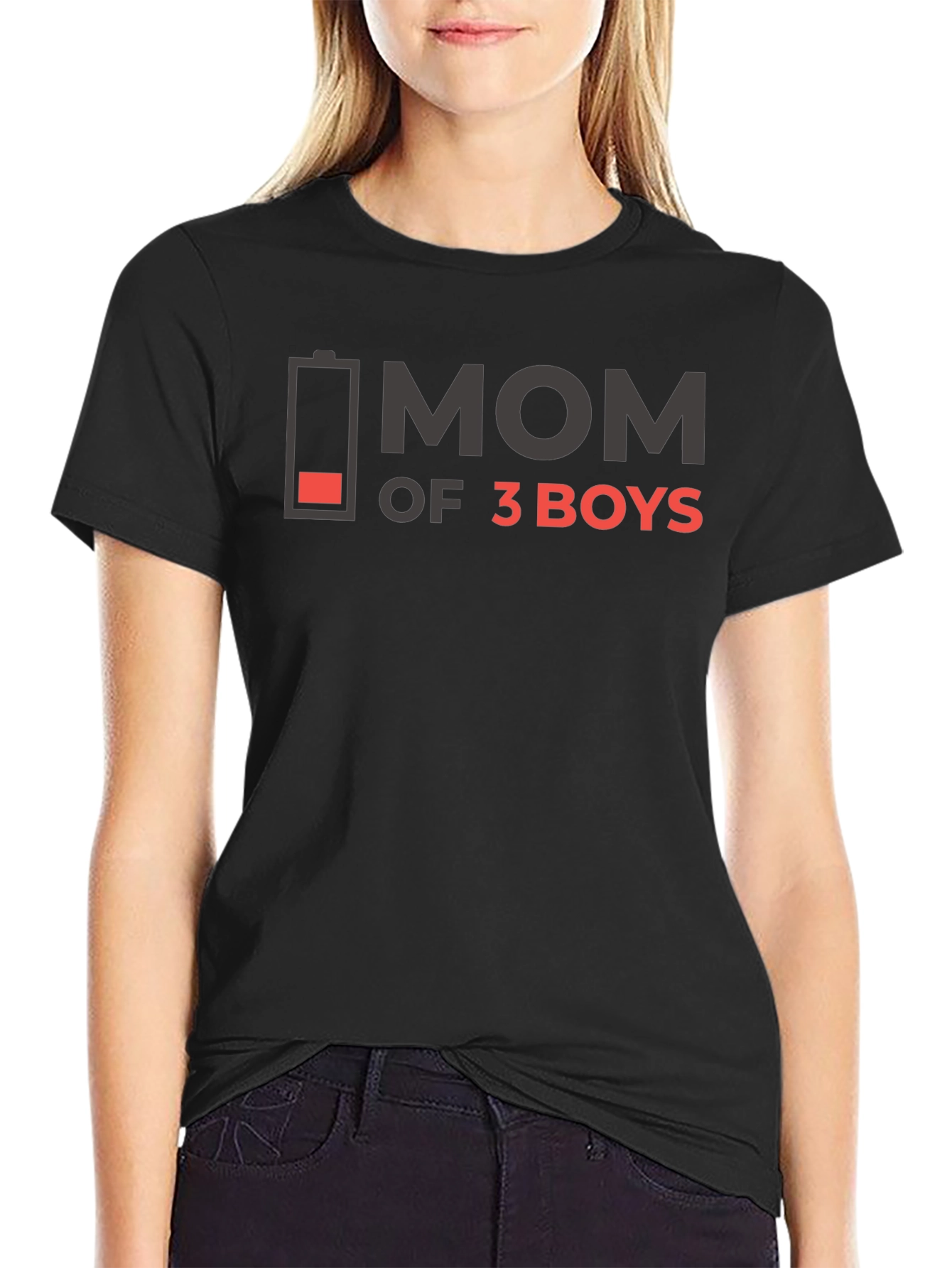 Mom of 3 Boys Graphic T-Shirt - Black Cotton