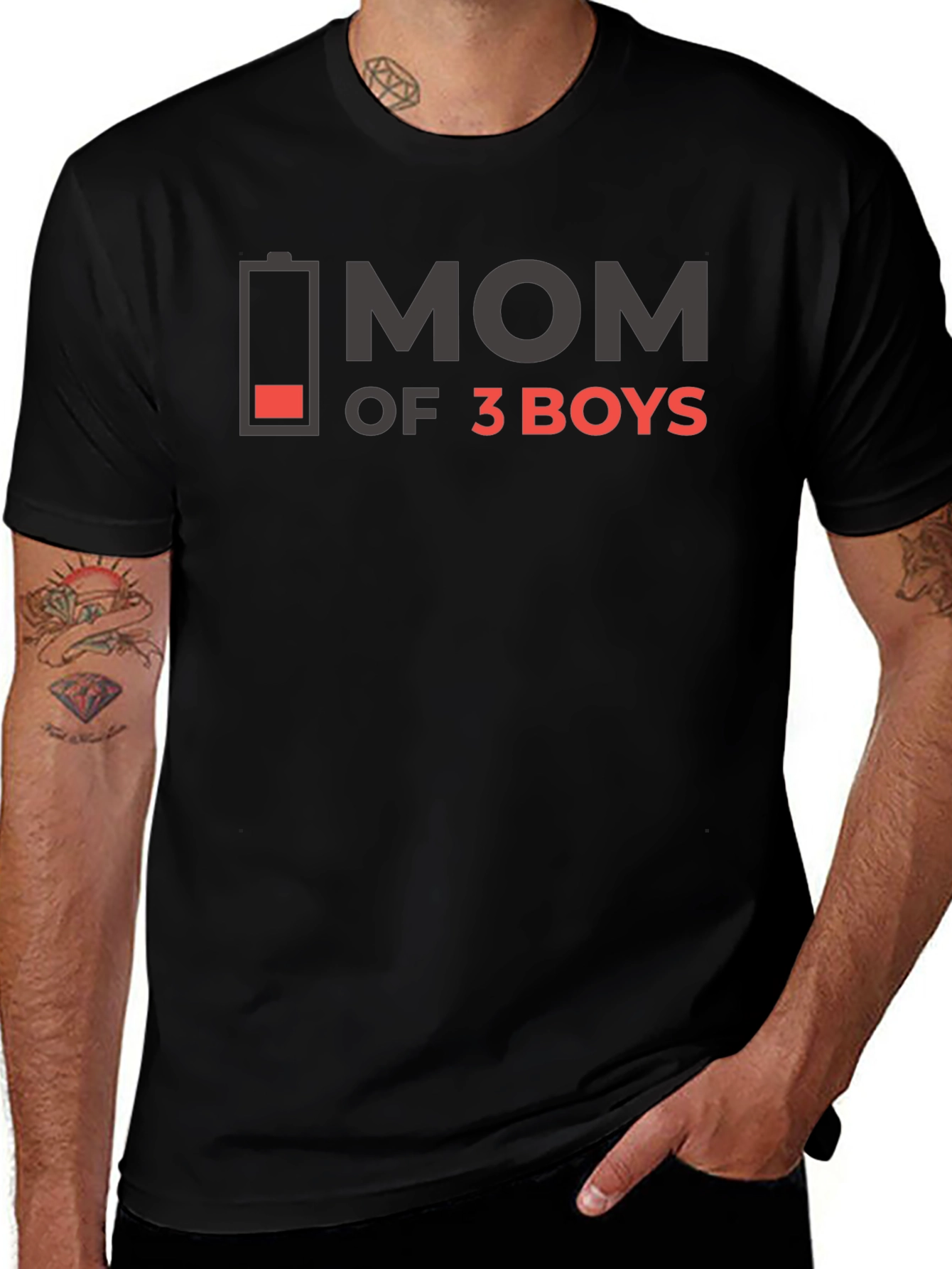 Mom of 3 Boys Graphic T-Shirt - Black Cotton