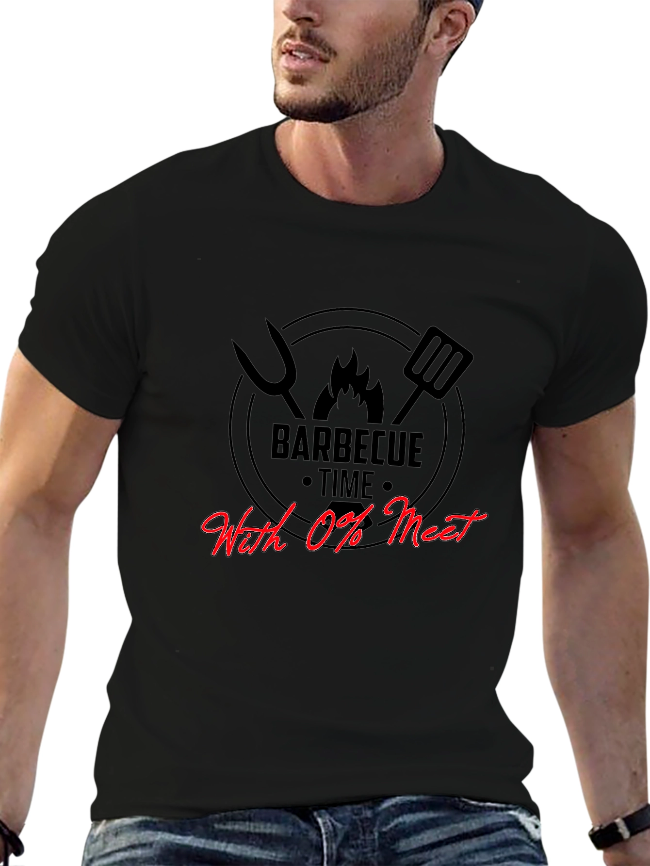 Funny Barbecue Time With 0% Meat Graphic T-Shirt