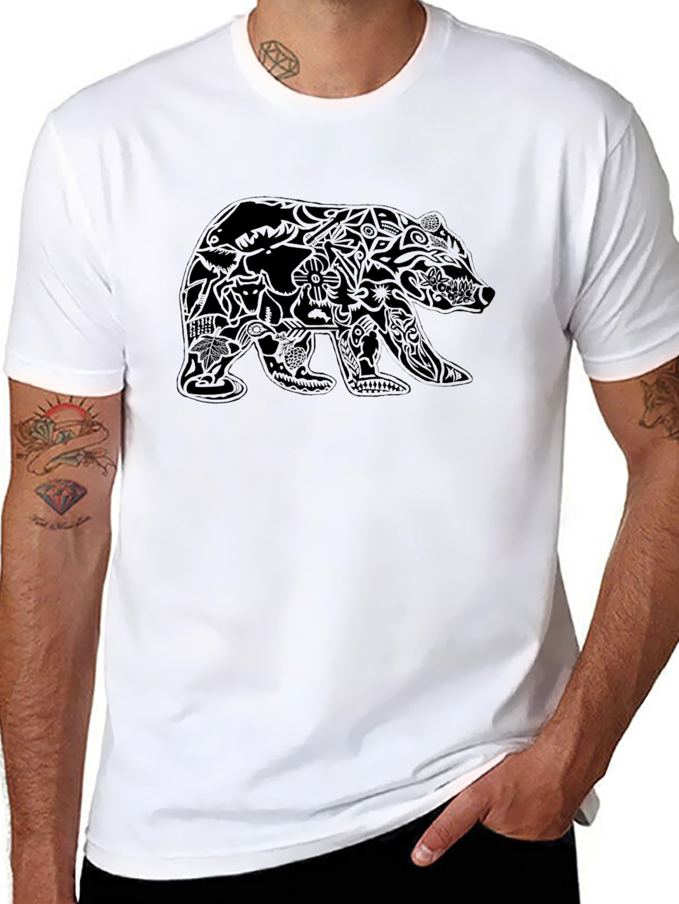 Black Bear Graphic Print Mens T-Shirt