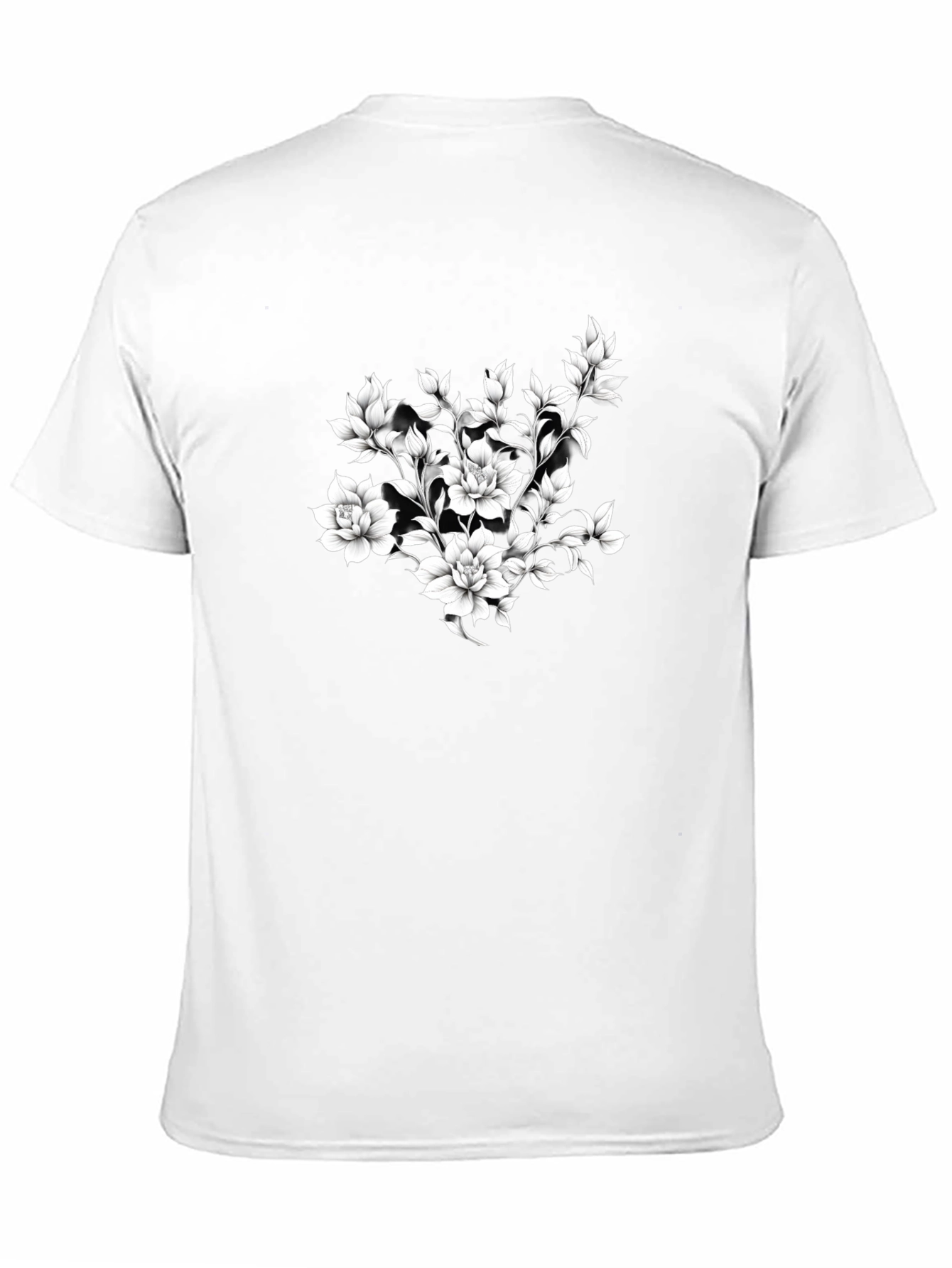 Elegant Floral Print Black T-Shirt