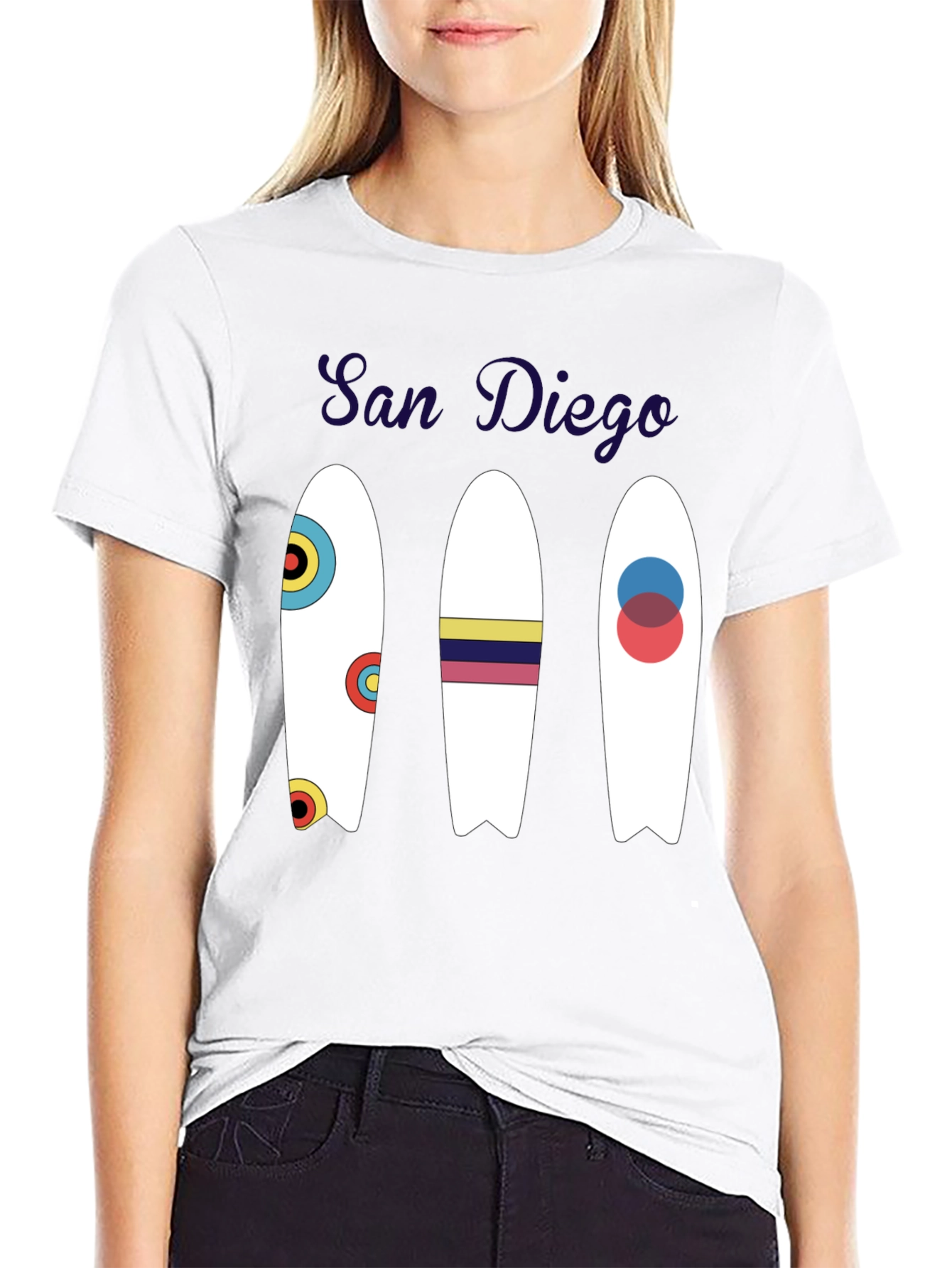 San Diego Surfboard Graphic Tee - Black Cotton T-Shirt