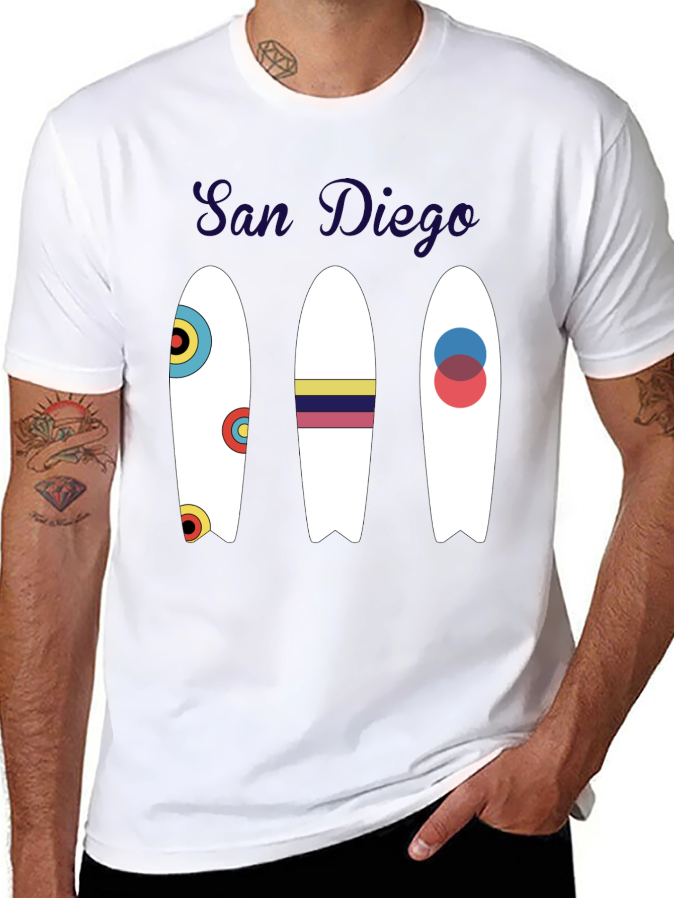 San Diego Surfboard Graphic Tee - Black Cotton T-Shirt