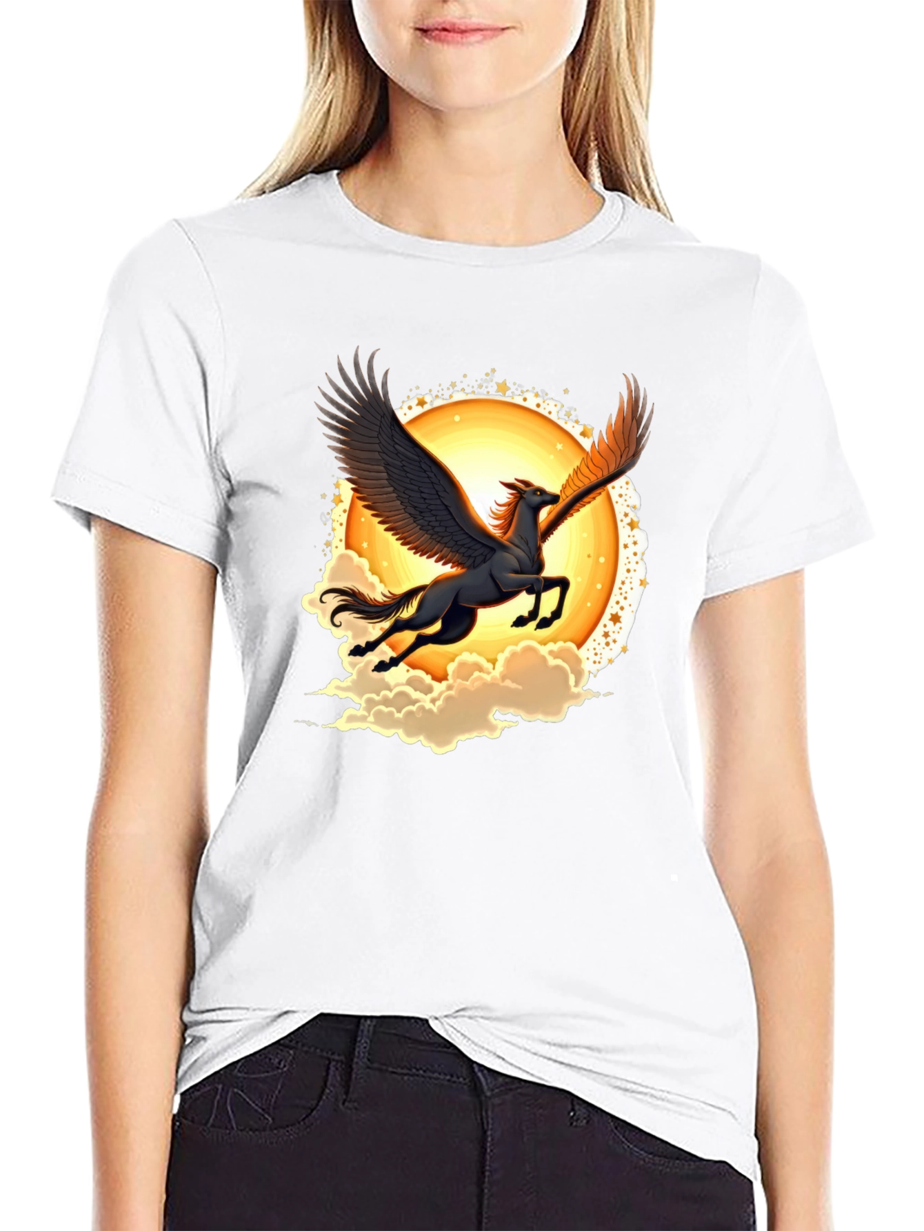 Pegasus Graphic Tee - Black Crew Neck T-Shirt