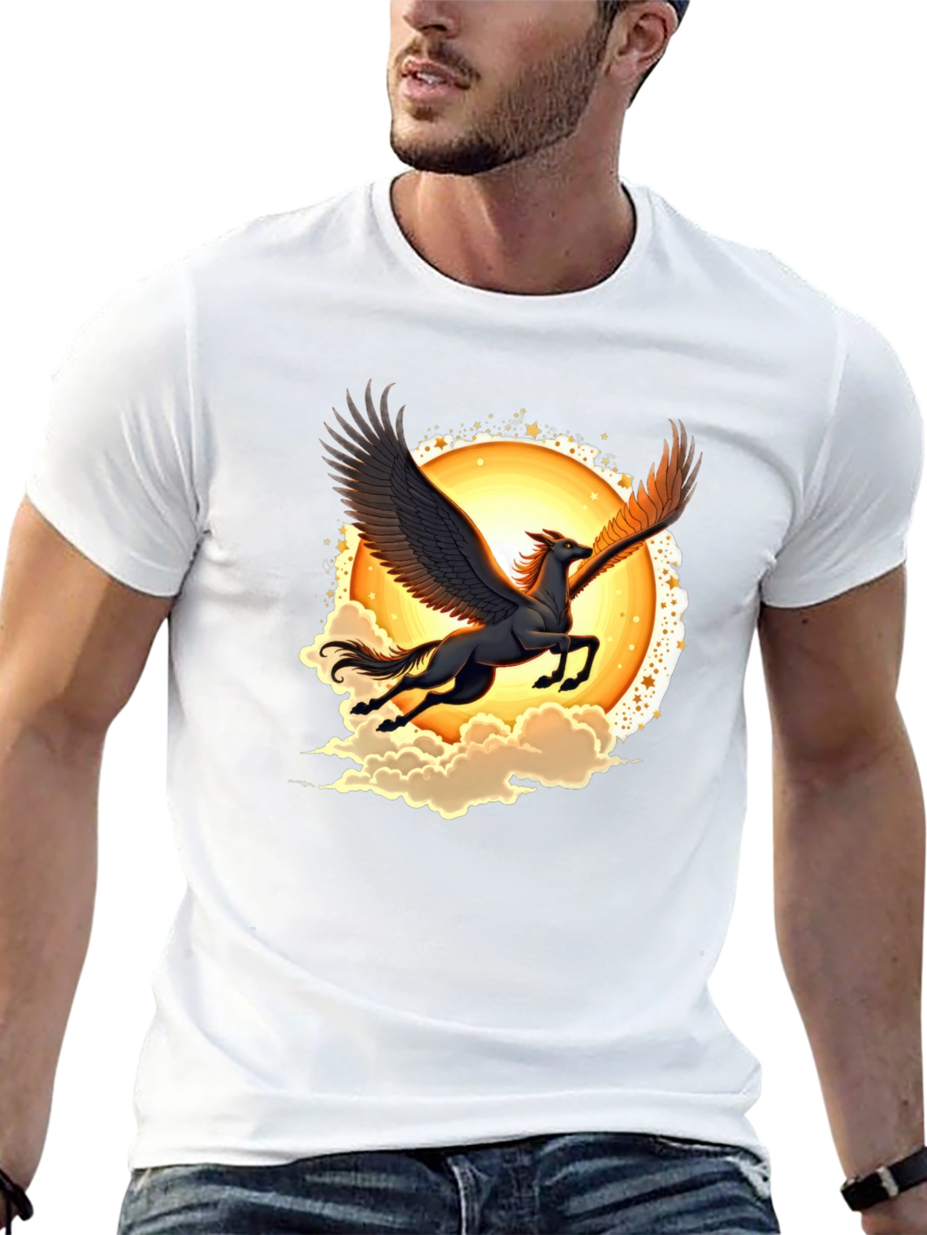 Pegasus Graphic Tee - Black Crew Neck T-Shirt