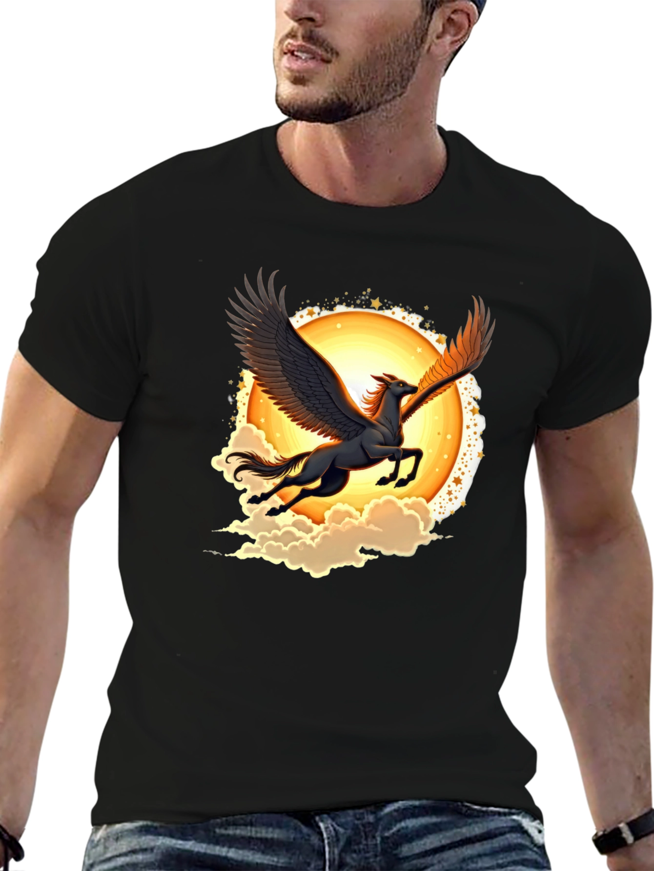 Pegasus Graphic Tee - Black Crew Neck T-Shirt
