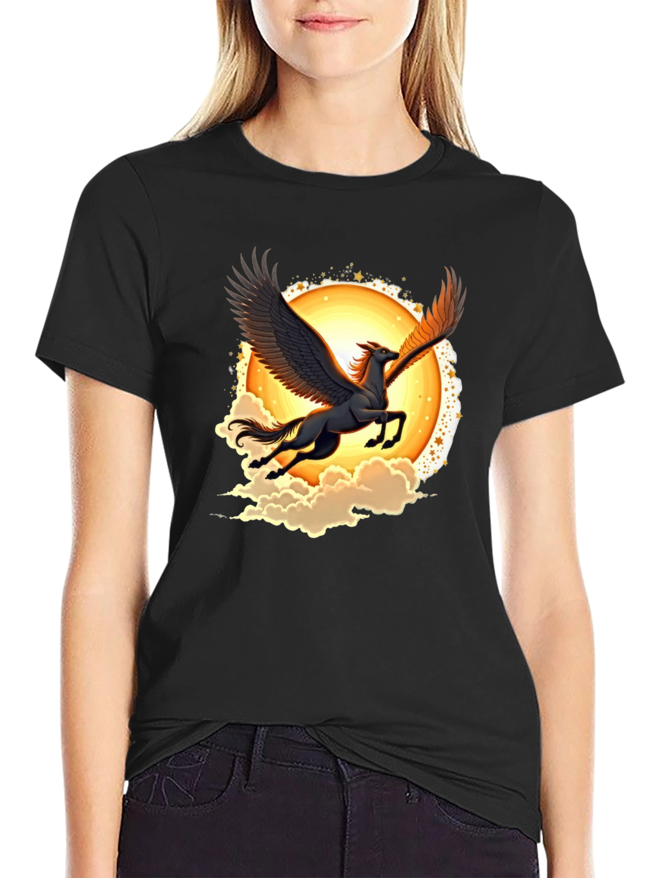 Pegasus Graphic Tee - Black Crew Neck T-Shirt