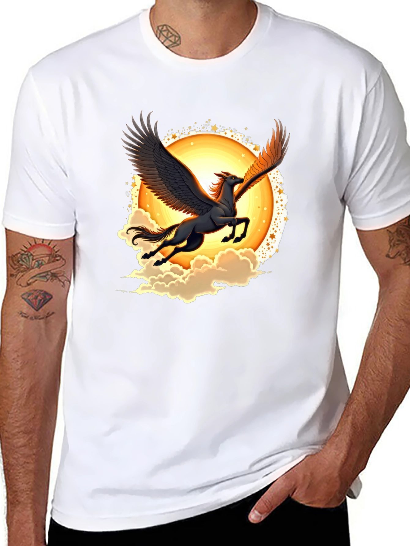 Pegasus Graphic Tee - Black Crew Neck T-Shirt