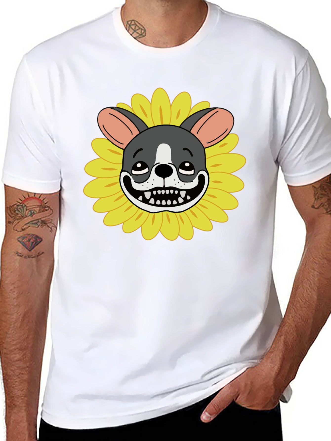 Dog Sunflower Graphic Tee - Quirky Unisex T-Shirt