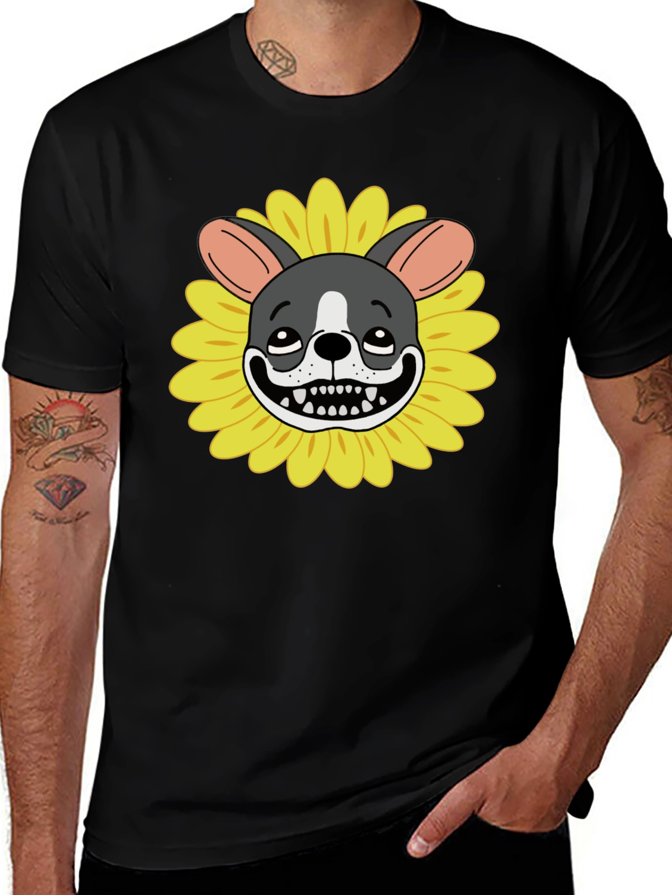 Dog Sunflower Graphic Tee - Quirky Unisex T-Shirt