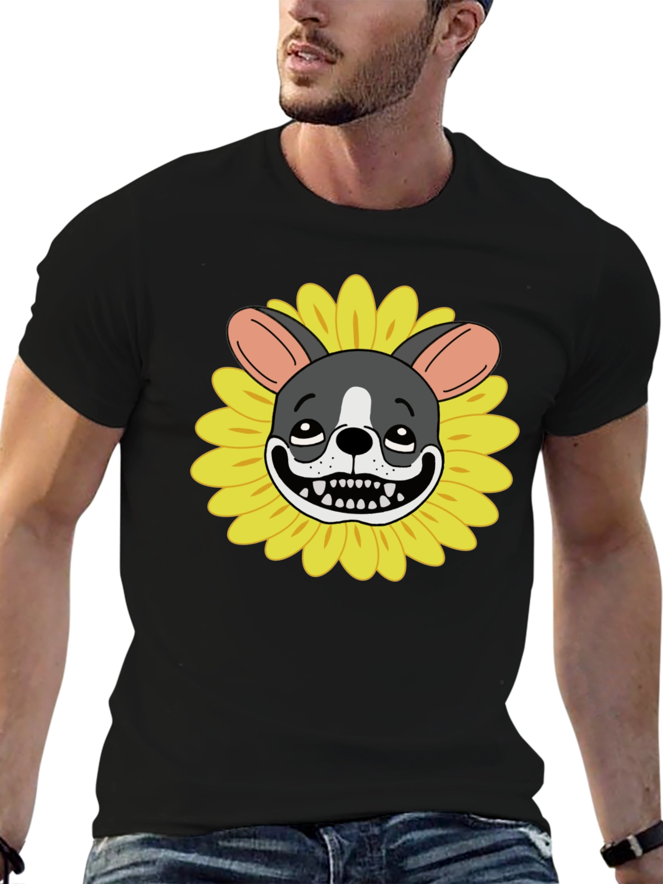 Dog Sunflower Graphic Tee - Quirky Unisex T-Shirt
