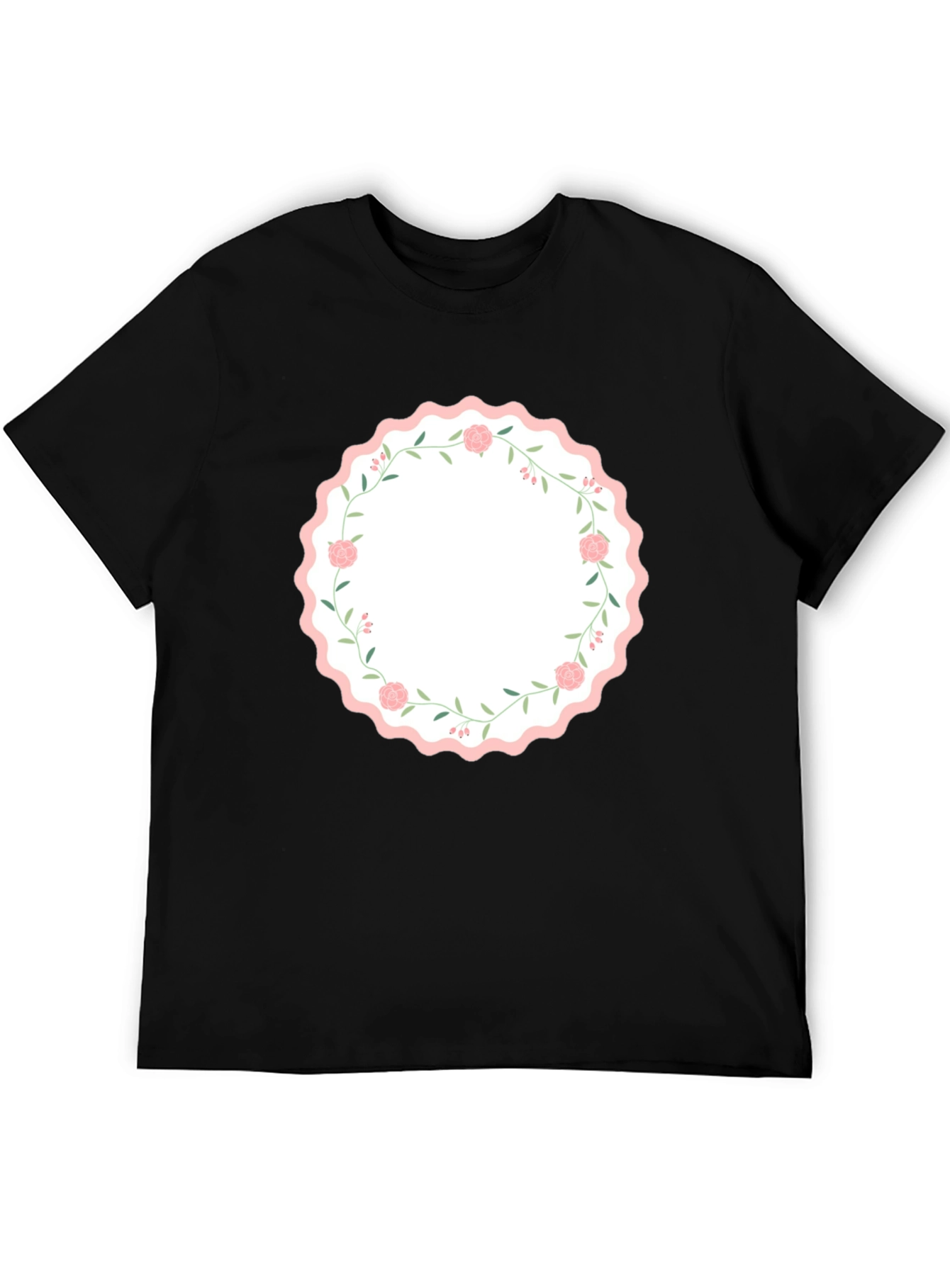 Floral Wreath Graphic Black T-Shirt