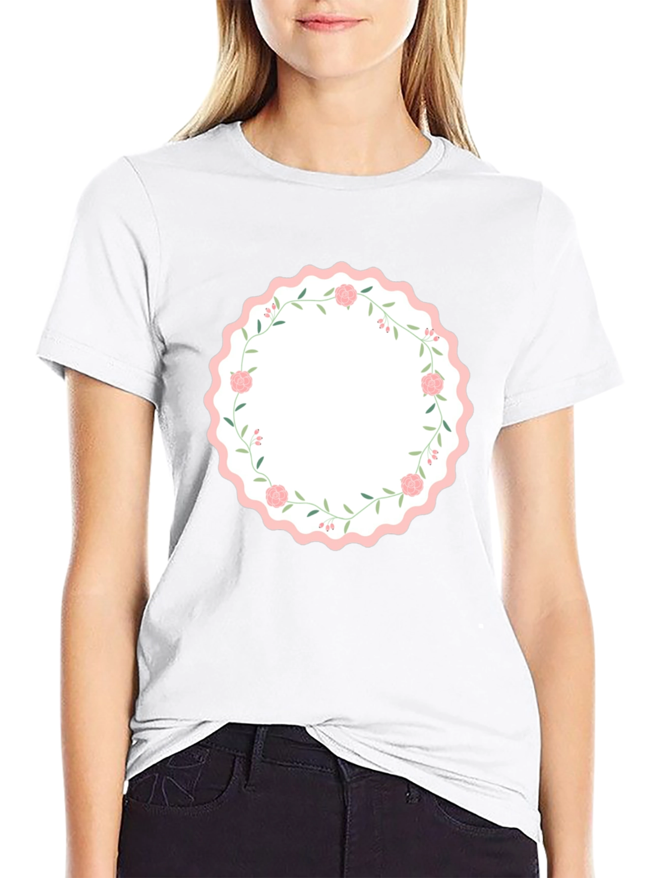 Floral Wreath Graphic Black T-Shirt