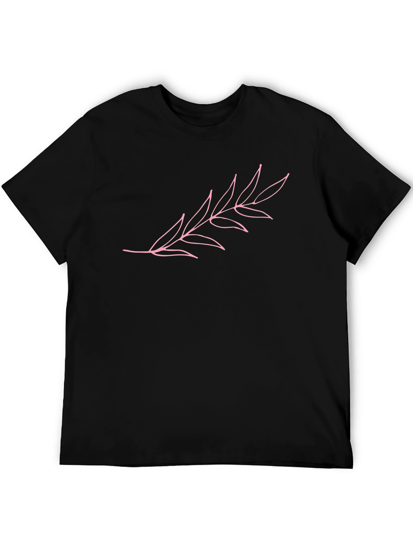 Pink Leaf Graphic Black T-Shirt