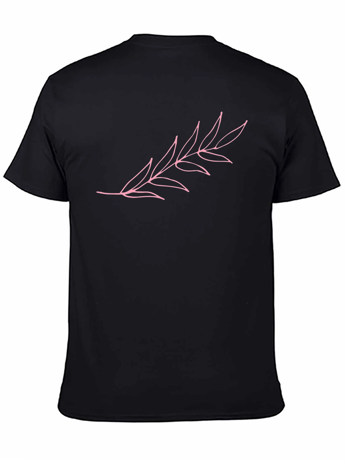 Pink Leaf Graphic Black T-Shirt