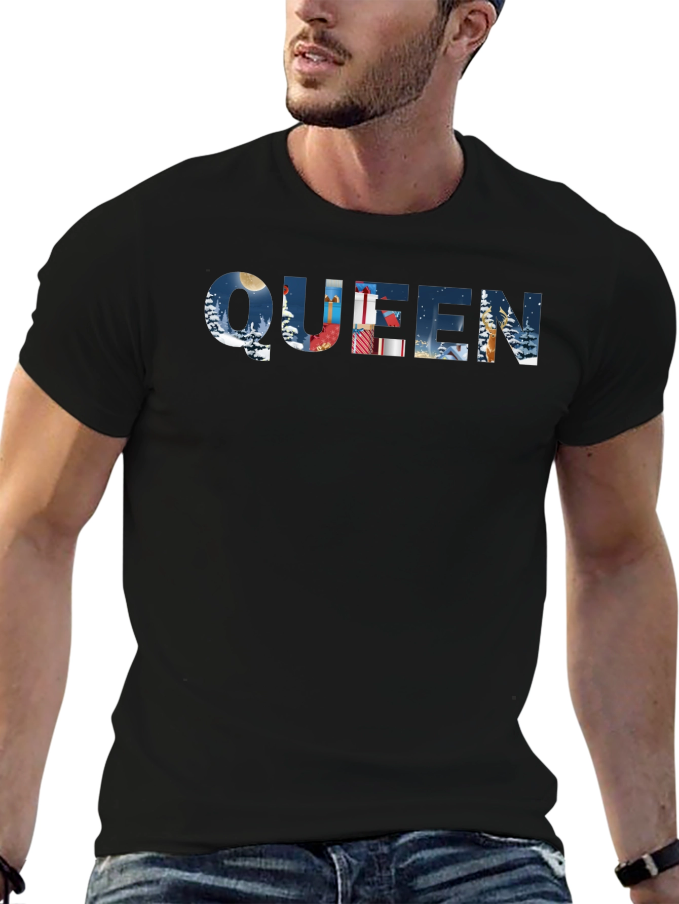 Queen Winter Scene Black T-Shirt