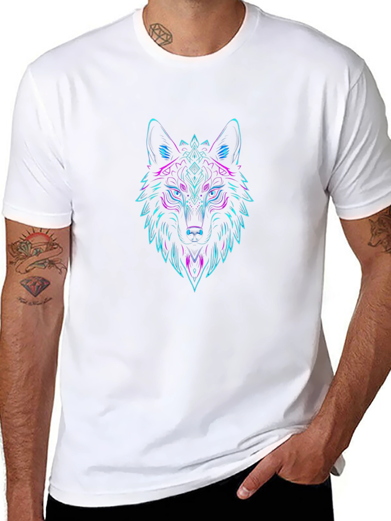 Neon Wolf Graphic Tee - Stylish Black T-Shirt