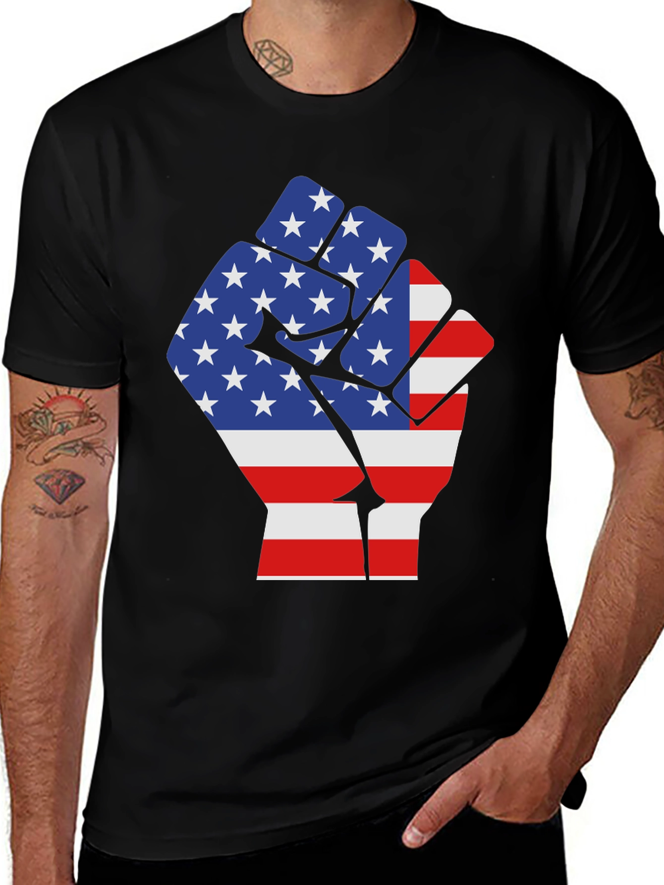 USA Flag Fist Graphic Tee - Patriotic Pride