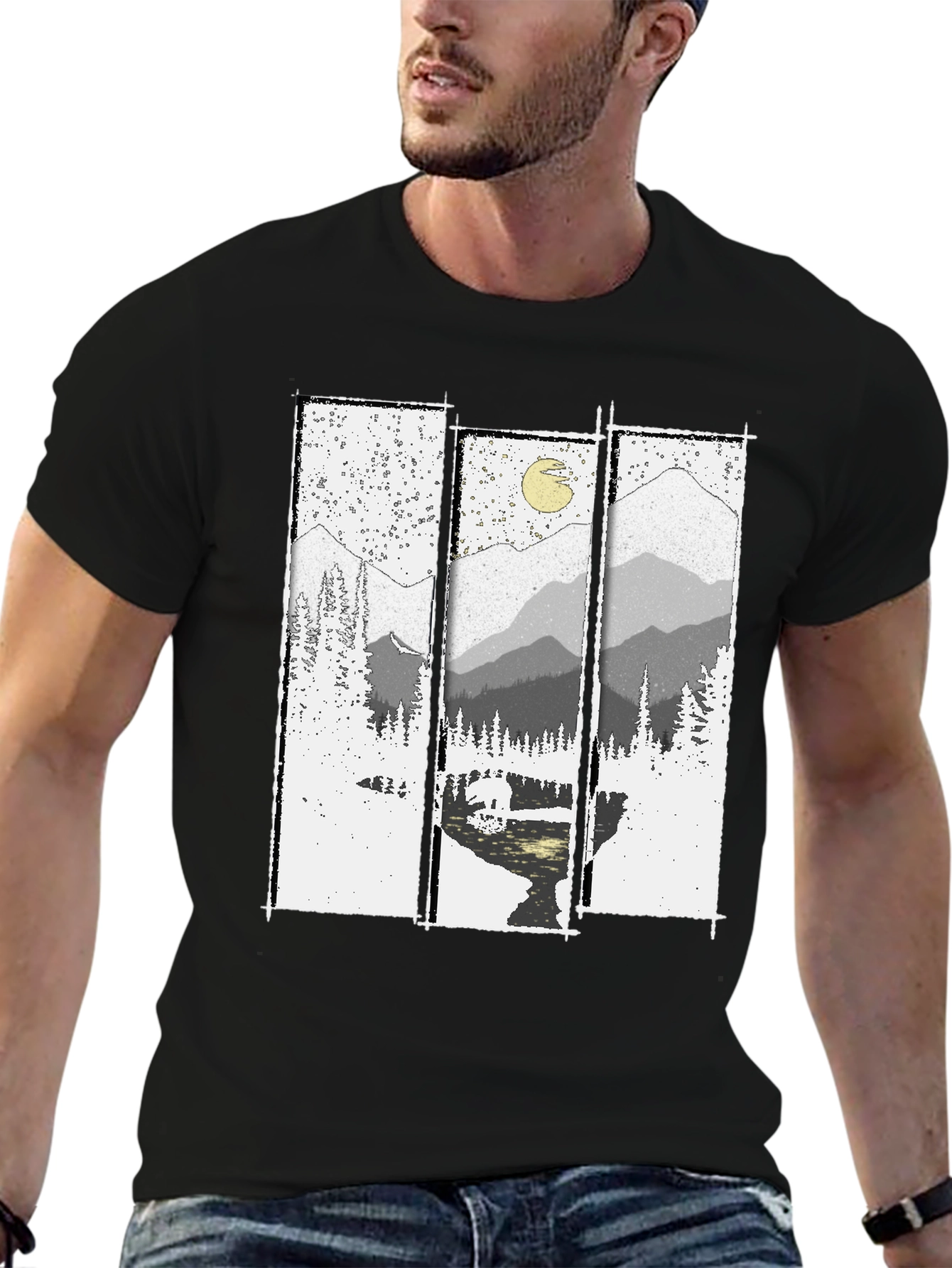 Mountain Vista Graphic Tee - Black Cotton T-Shirt