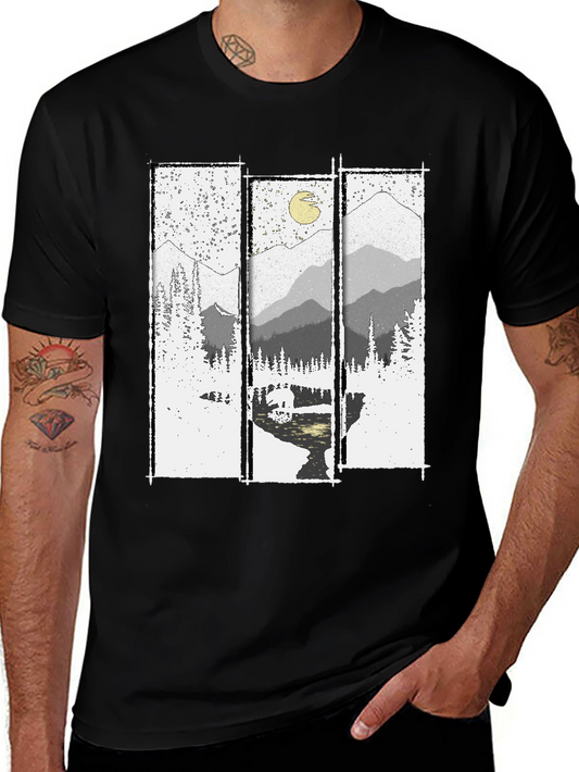 Mountain Vista Graphic Tee - Black Cotton T-Shirt
