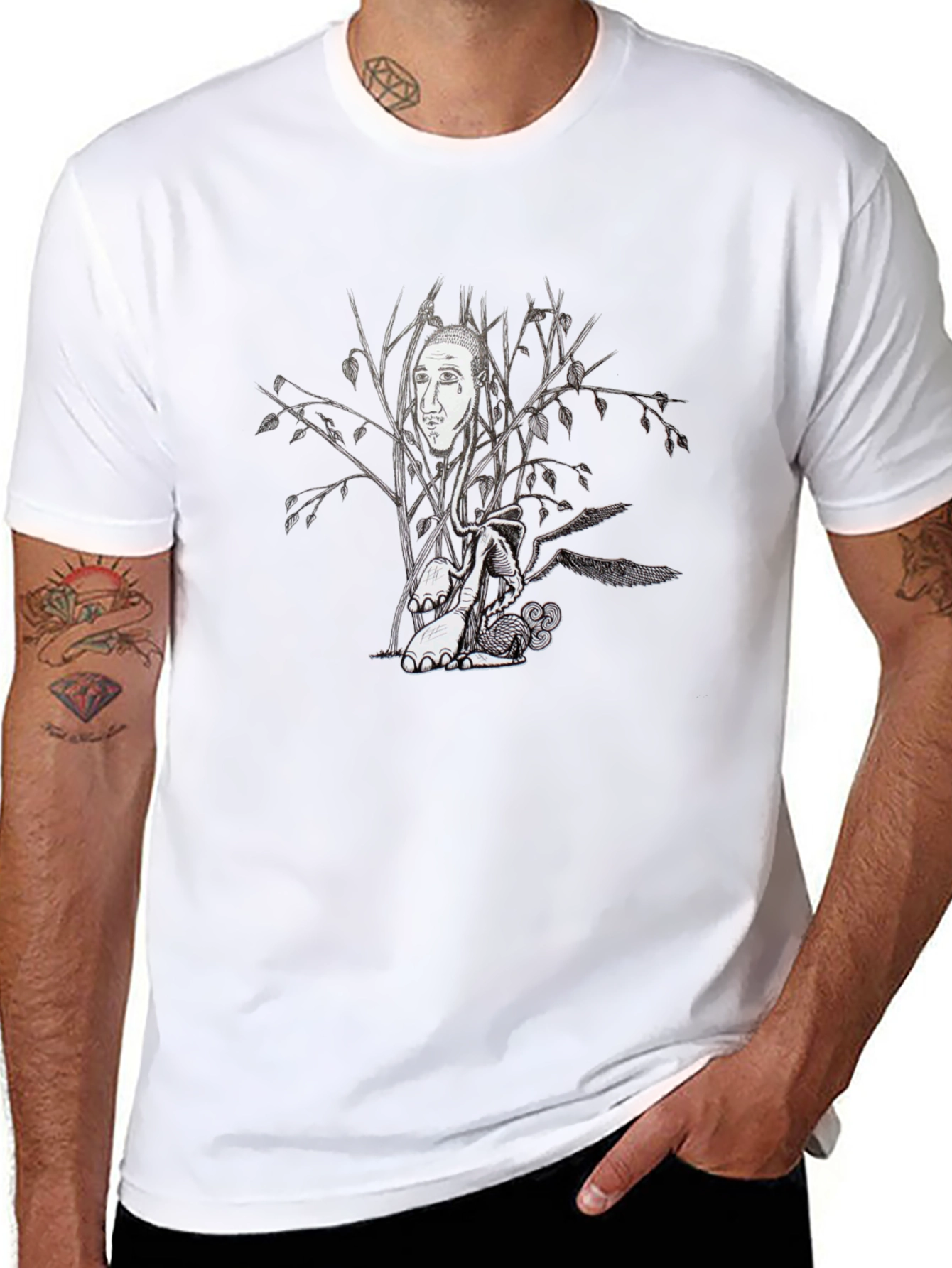 Surreal Tree Face Graphic Black T-Shirt