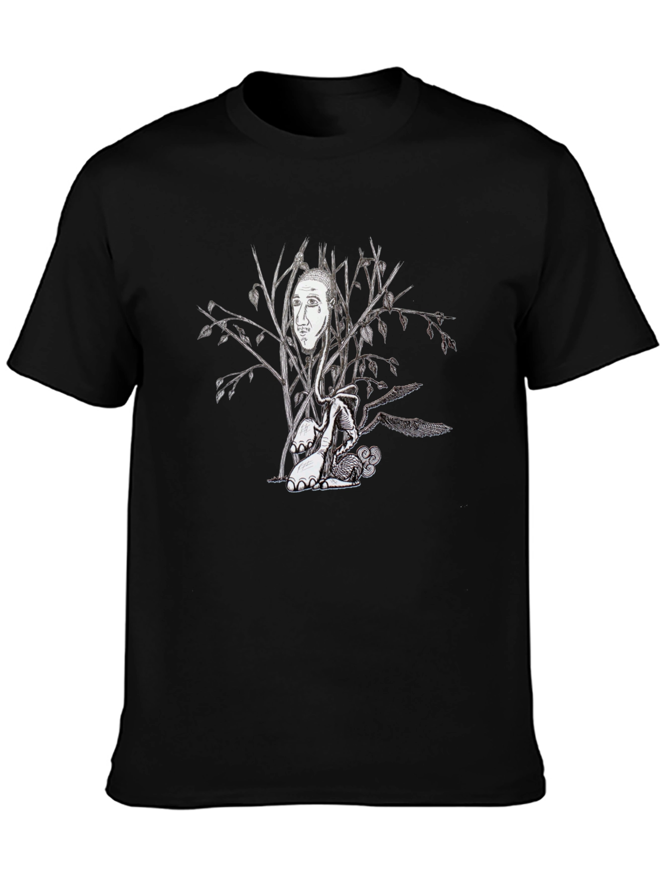 Surreal Tree Face Graphic Black T-Shirt