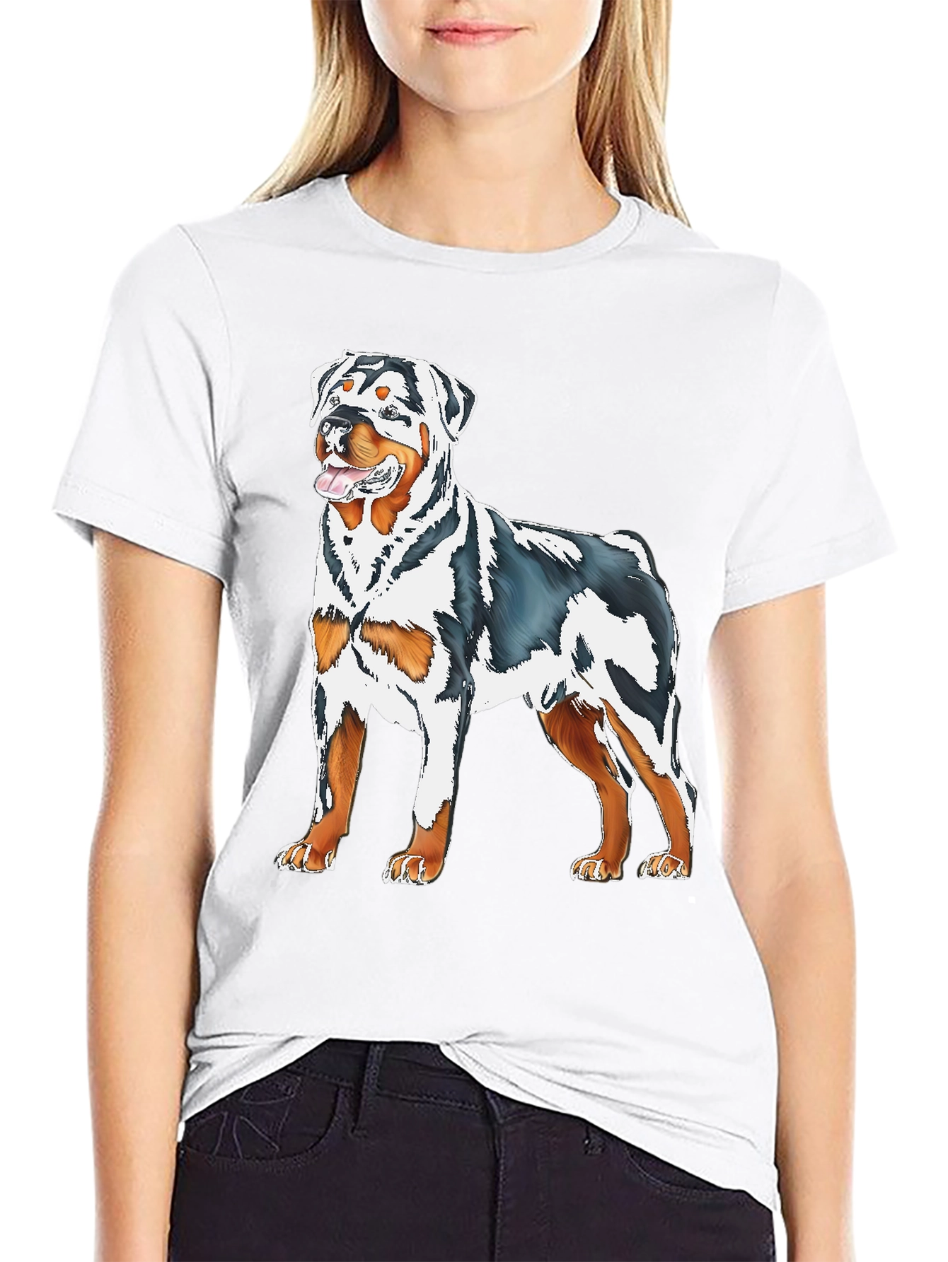 Rottweiler Dog Graphic Print Black T-Shirt