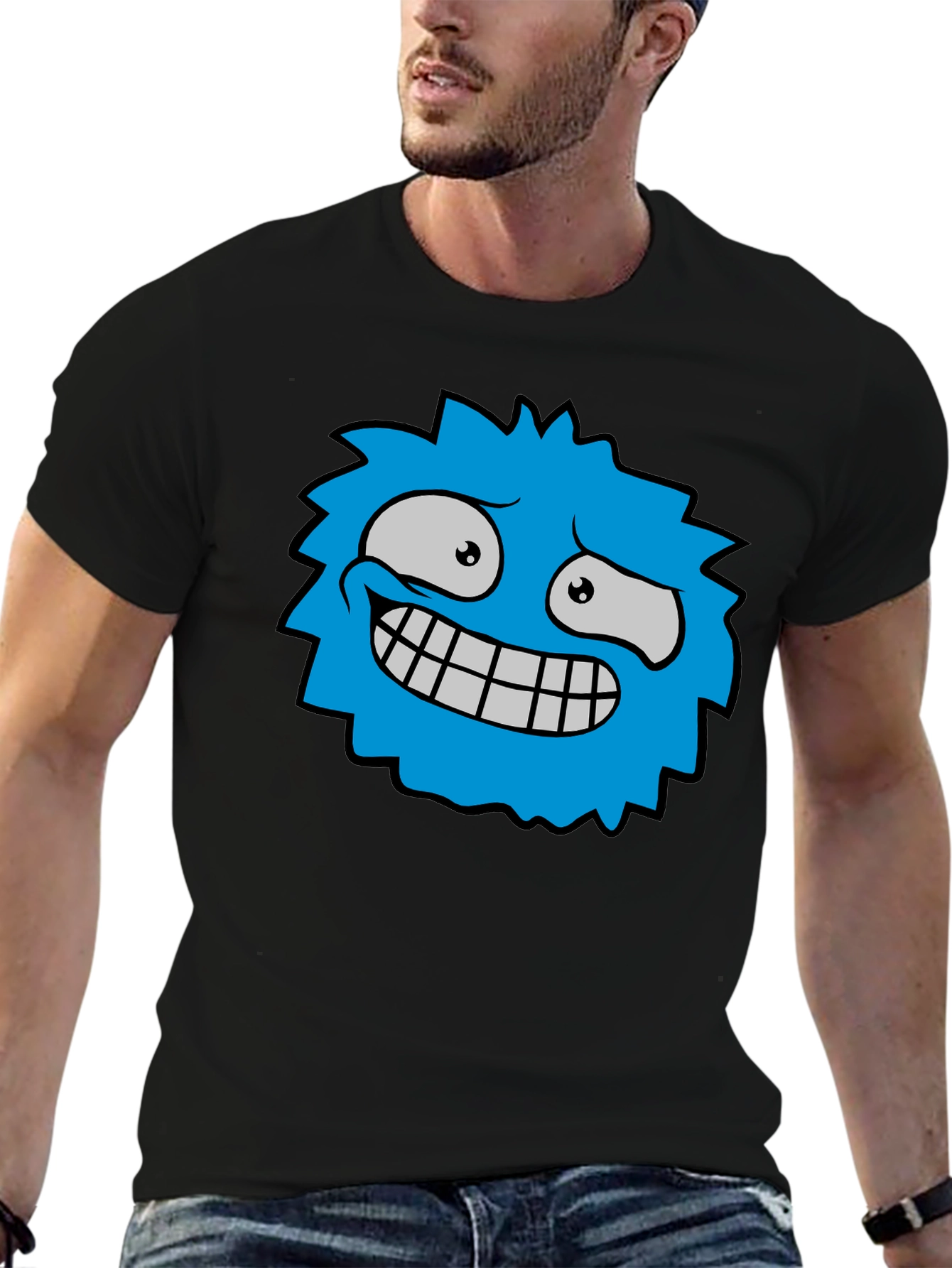 Funky Blue Monster Graphic T-Shirt - Black