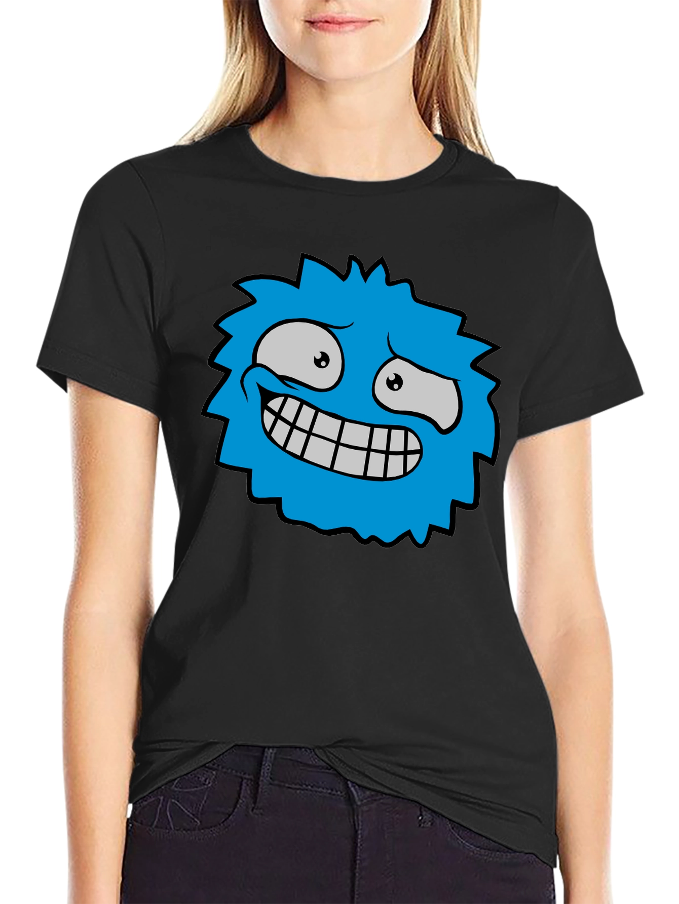 Funky Blue Monster Graphic T-Shirt - Black