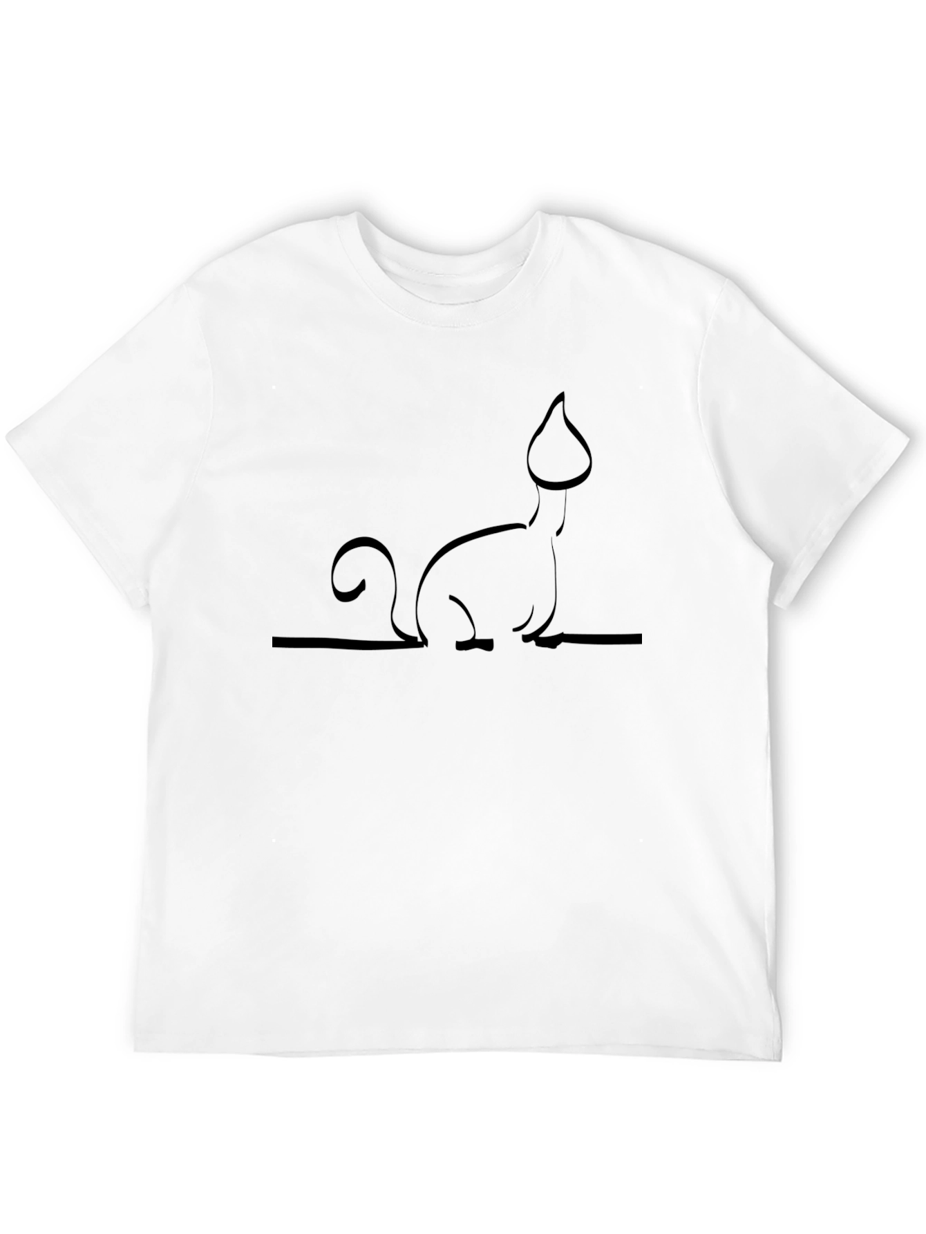 Minimalist Cat Line Art Black T-Shirt