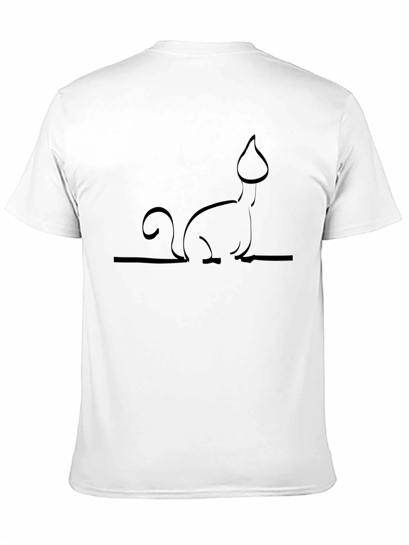 Minimalist Cat Line Art Black T-Shirt
