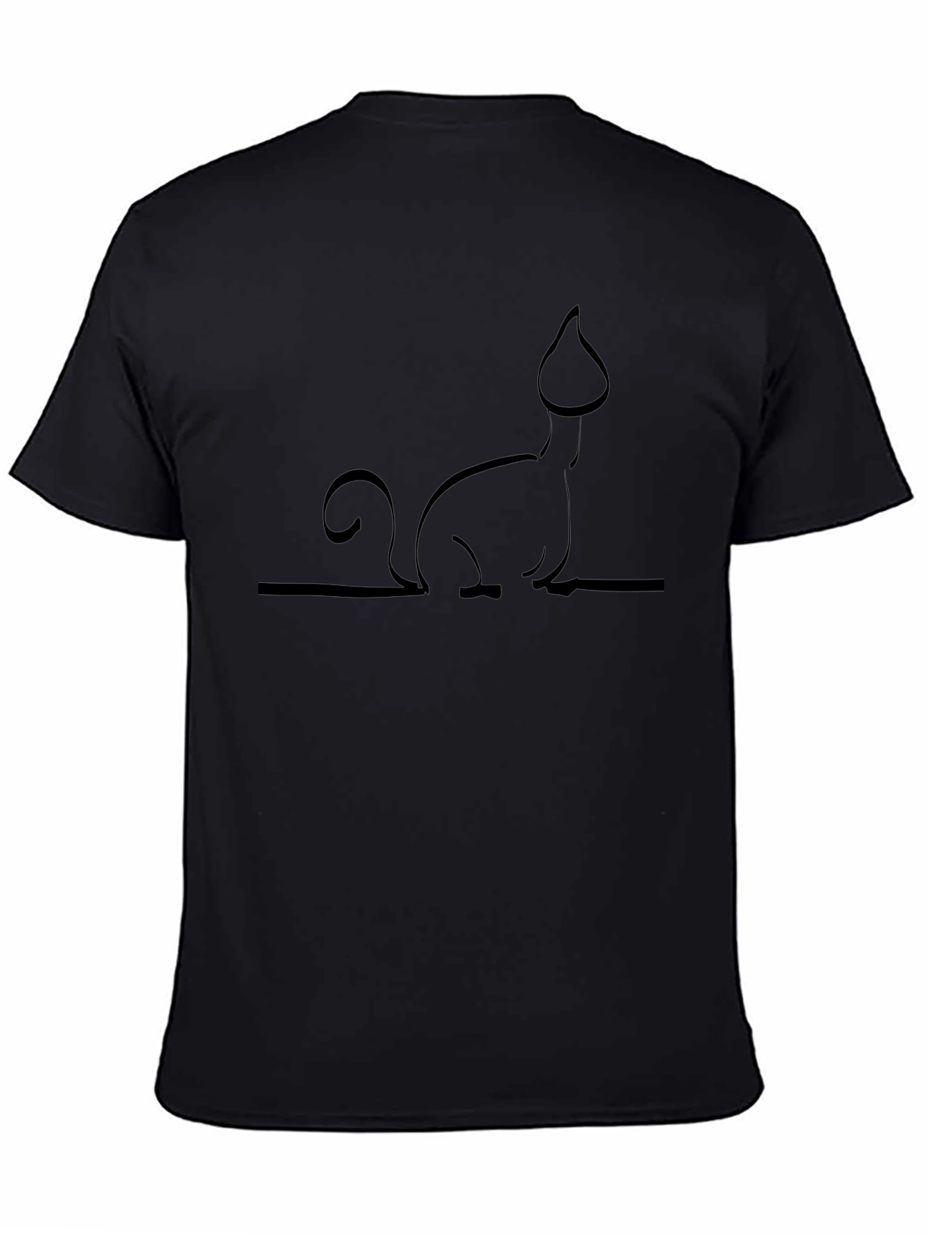 Minimalist Cat Line Art Black T-Shirt