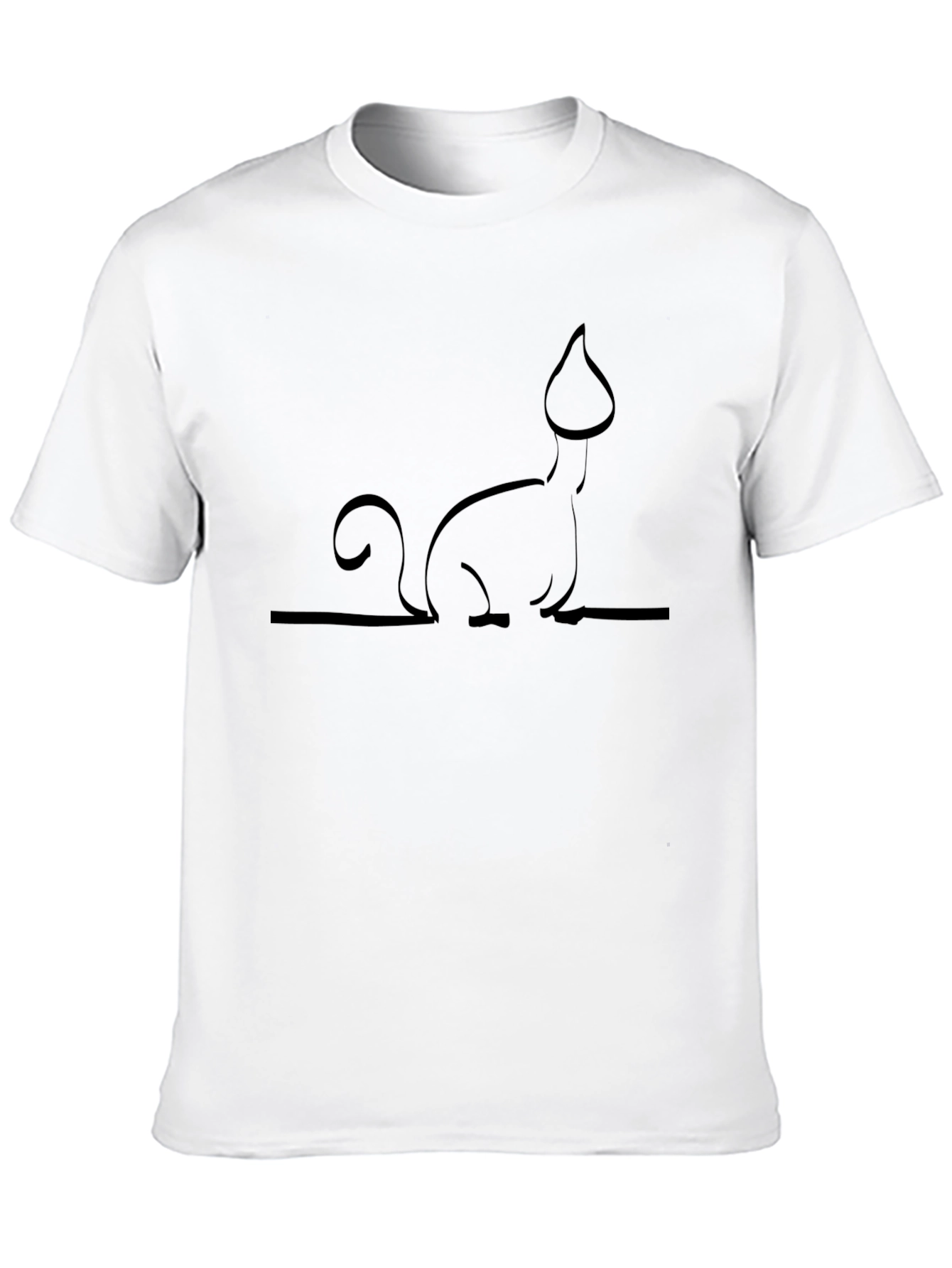 Minimalist Cat Line Art Black T-Shirt
