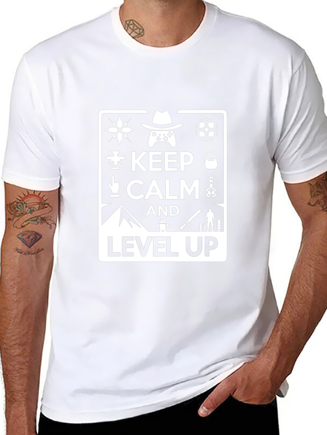 Keep Calm and Level Up Black Gaming T-Shirt