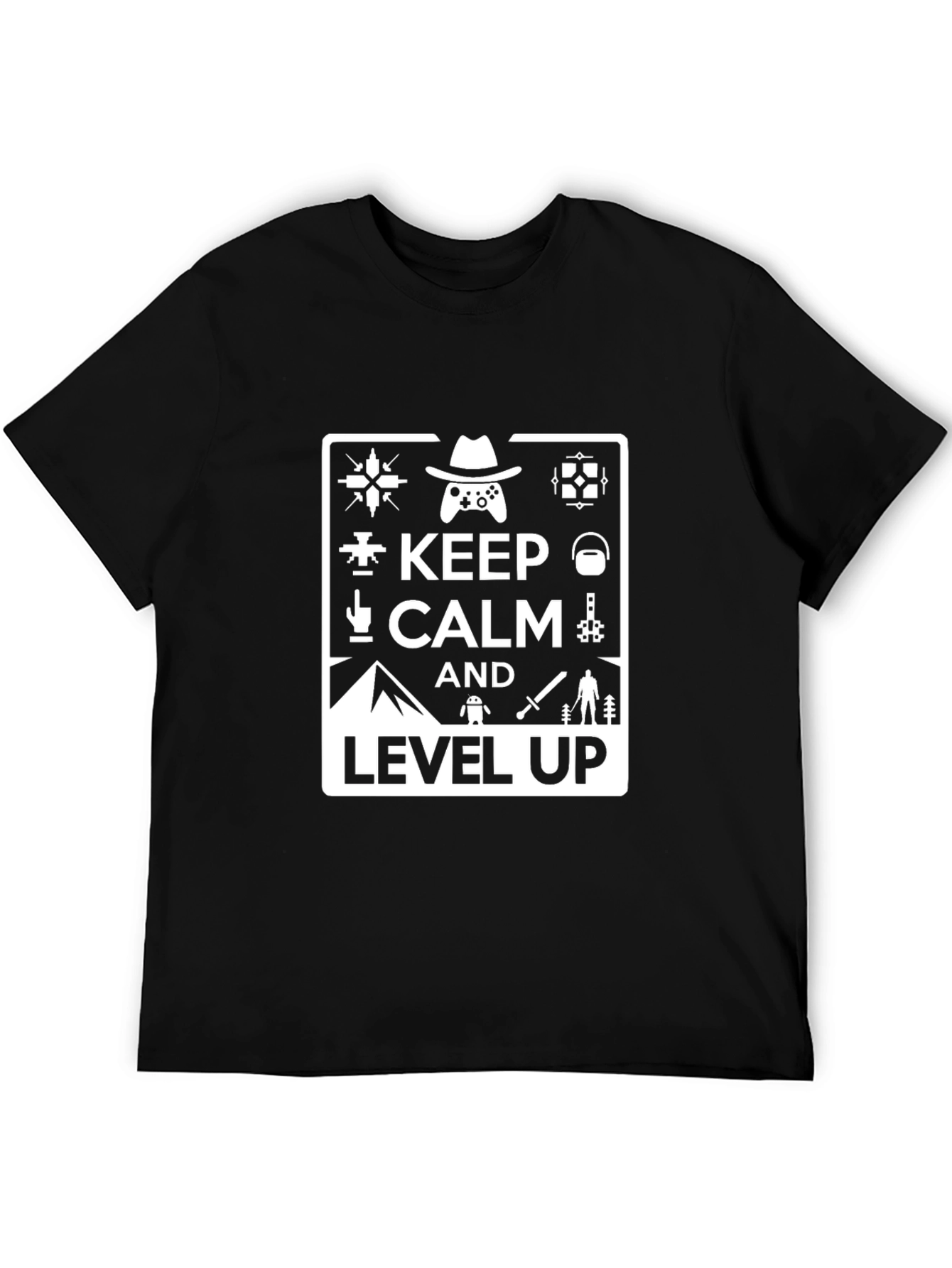 Keep Calm and Level Up Black Gaming T-Shirt