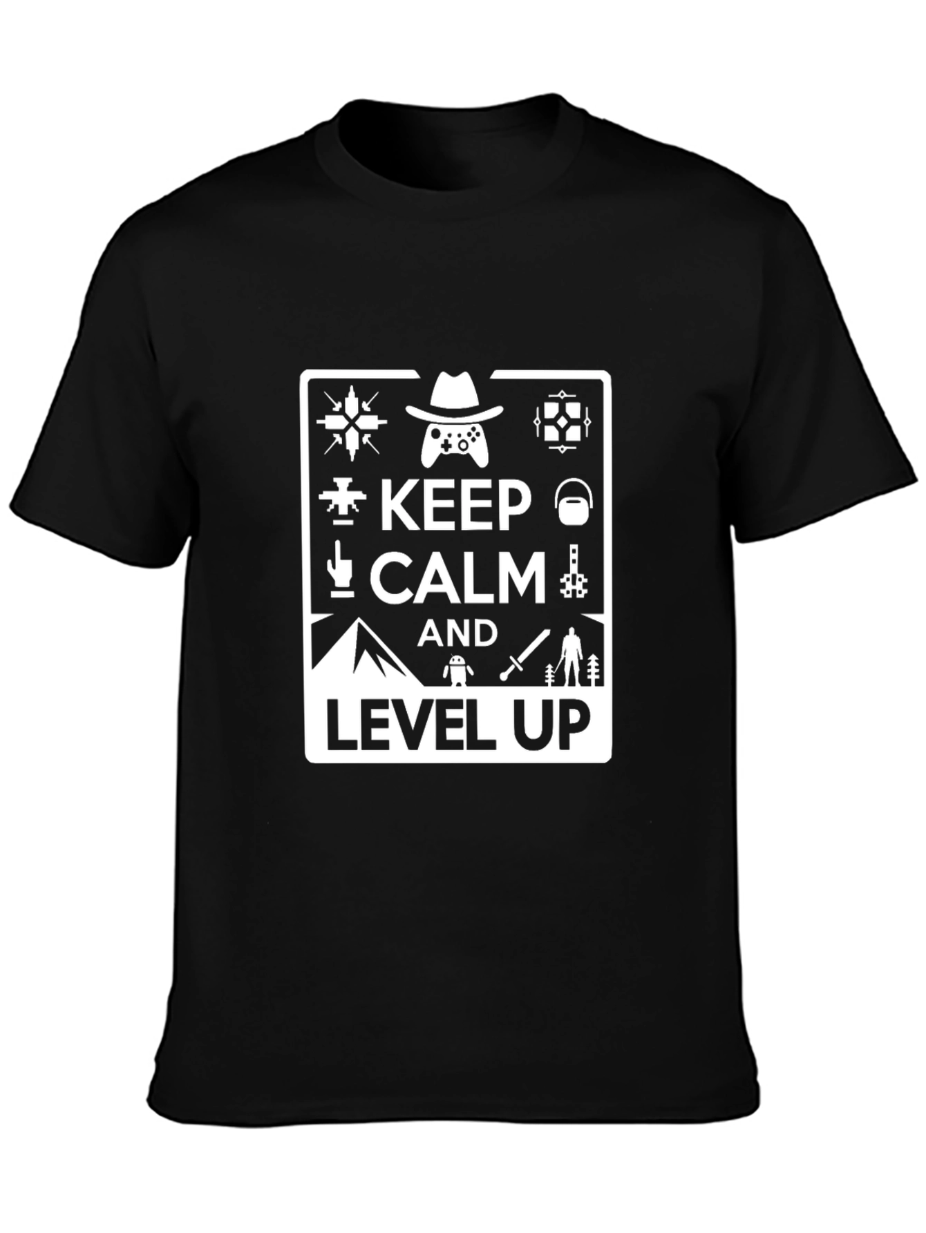 Keep Calm and Level Up Black Gaming T-Shirt