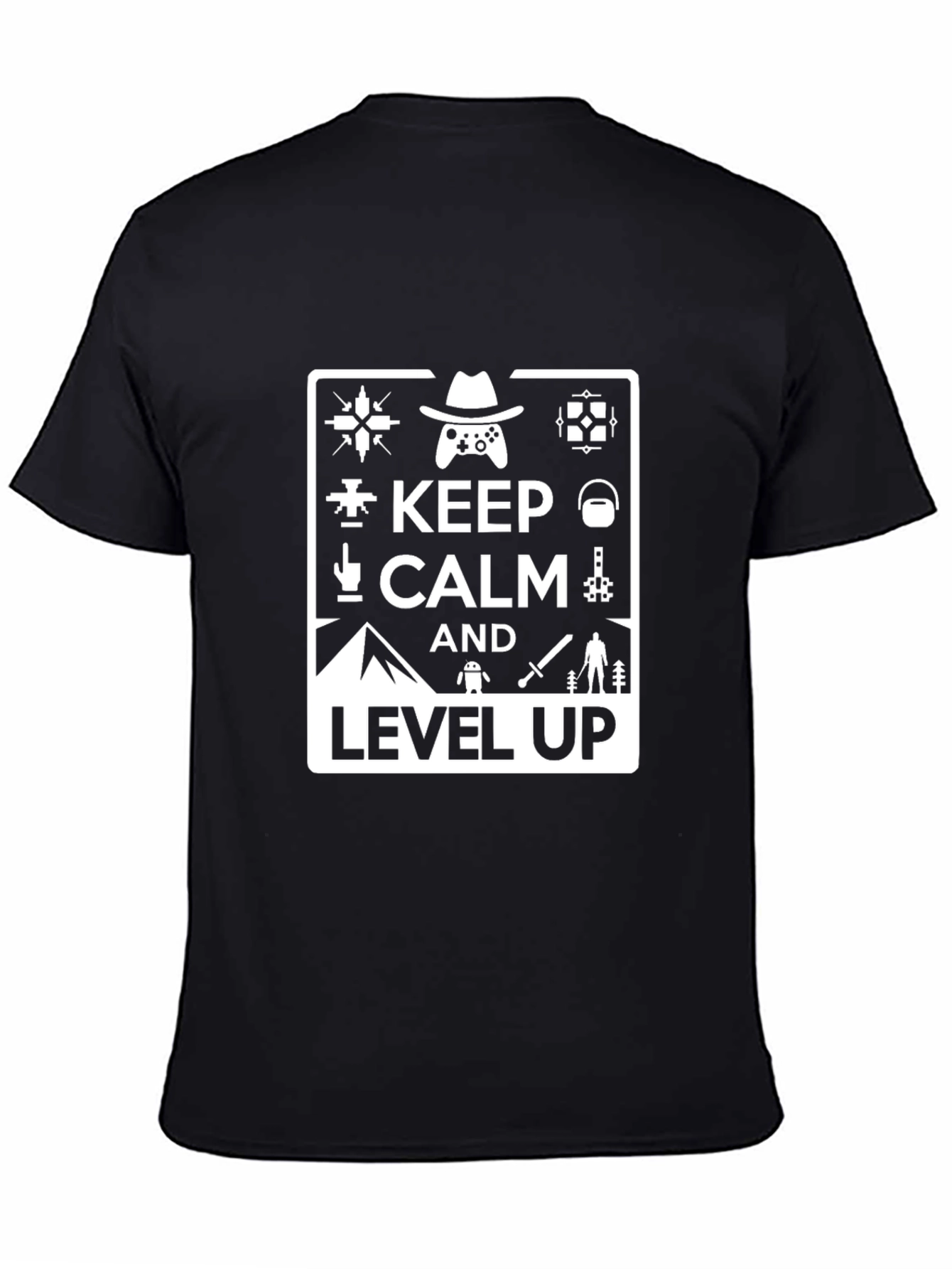 Keep Calm and Level Up Black Gaming T-Shirt