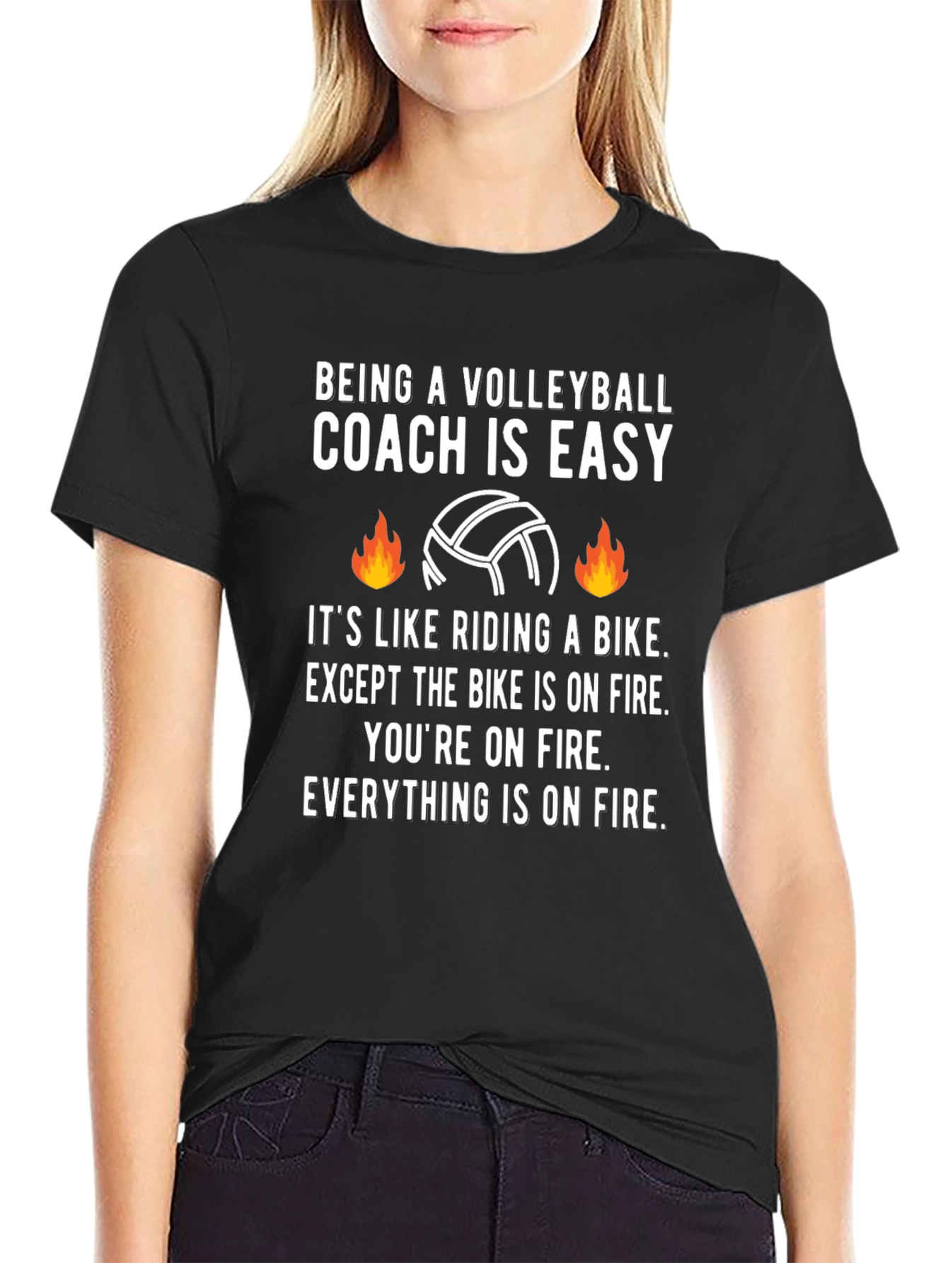 Volleyball Coach On Fire Graphic Tee