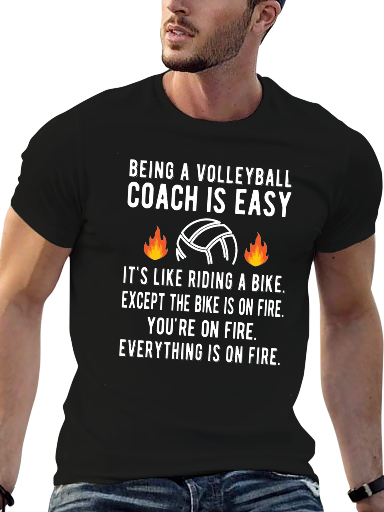 Volleyball Coach On Fire Graphic Tee