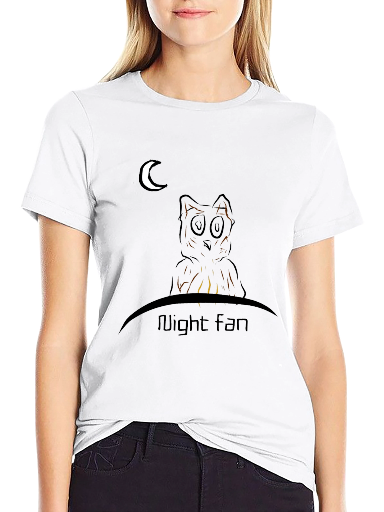 Night Fan T-Shirt - Owl and Moon Design